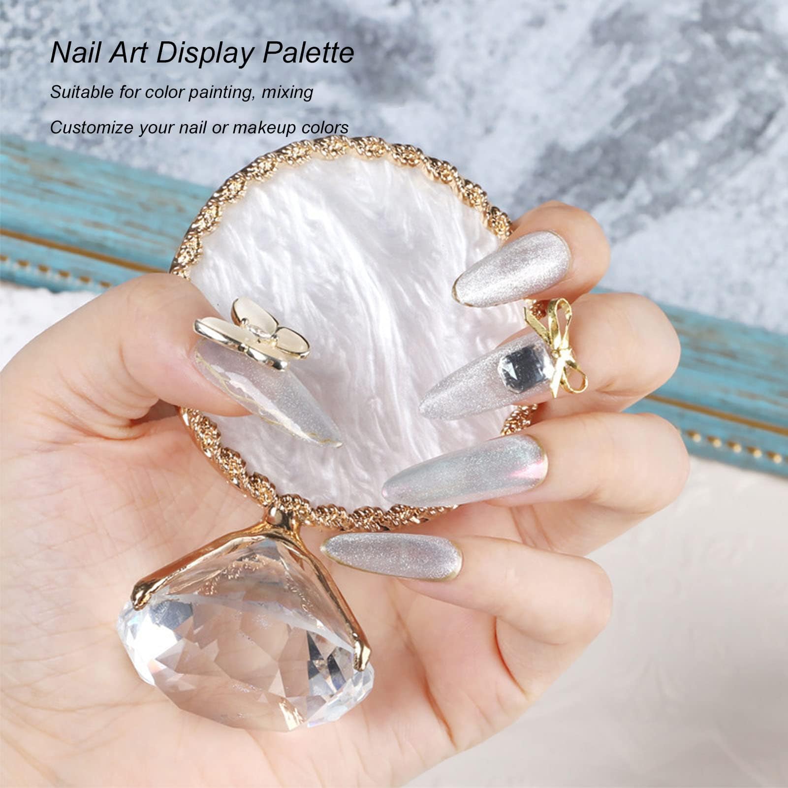 Double-Sided Resin Nail Art Palette for Color Mixing & Nail Polish - Gold Nail Photography Prop for Salon, DIY Manicure & Professional Nail Shows