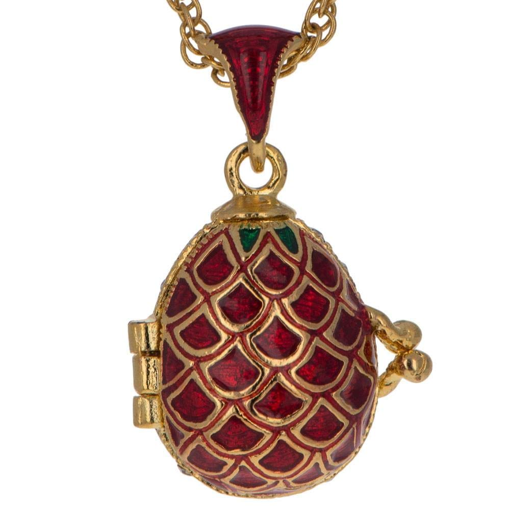 Elegant Royal Egg Pendant Necklace with Heart Charm & Red Enamel Lattice - Perfect for Valentine's Gifts, Anniversary Presents, and Special Occasions
