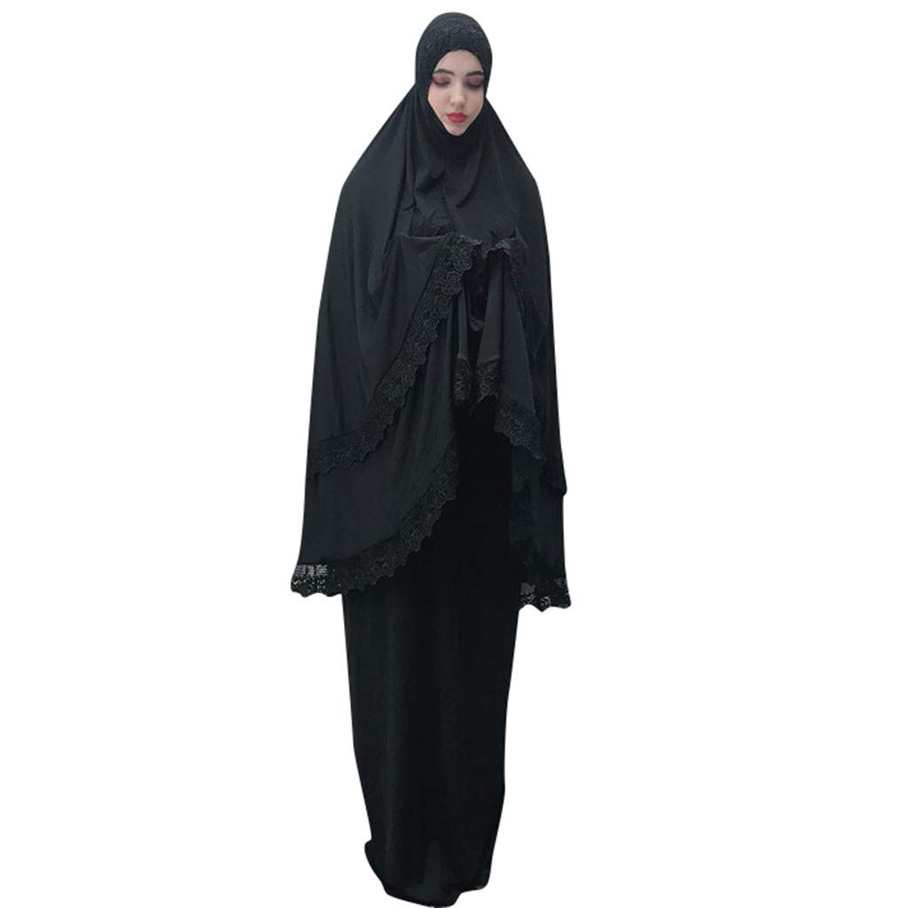 Elegant Double-Layered Muslim Prayer Dress for Women - Dubai Abaya Cardigan with Lace Trim - Perfect for Ramadan, Mosque, Eid & Special Occasions