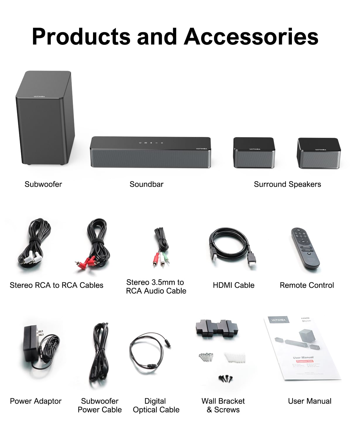 ULTIMEA D50 5.1 Channel Soundbar with Wireless Subwoofer - 320W Powerful Home Theater System for Smart TV, Adjustable Surround Speakers | Perfect for Movie Nights, Gaming & Music Streaming
