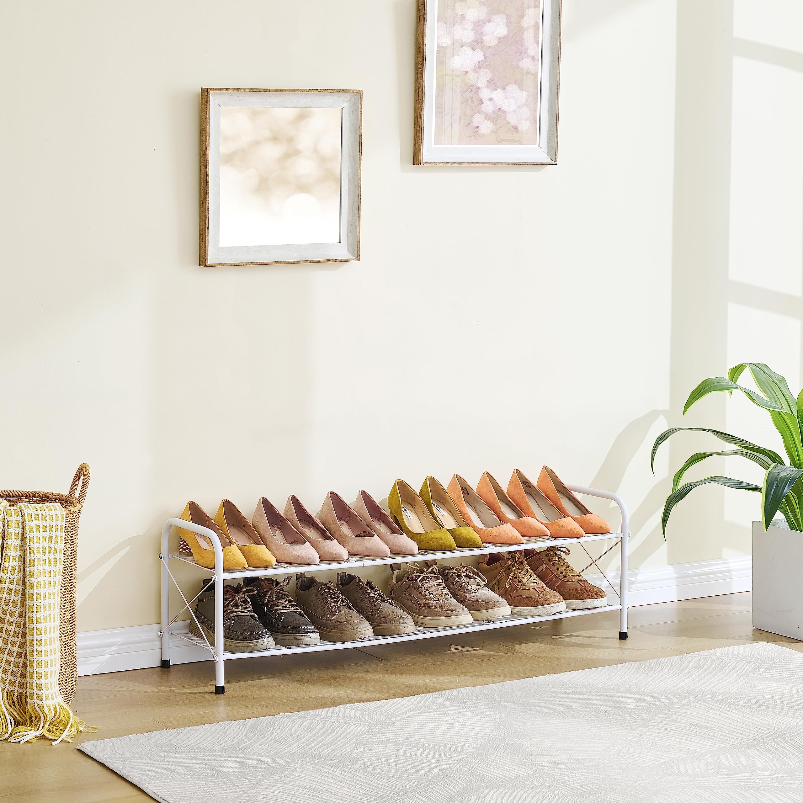 Hoctieon 2-Tier White Mesh Shoe Rack for Closet - Freestanding Shoe Shelf Organizer for Entryway, Bedroom & Durable Shoe Storage | Perfect for Small Spaces & Apartment Living