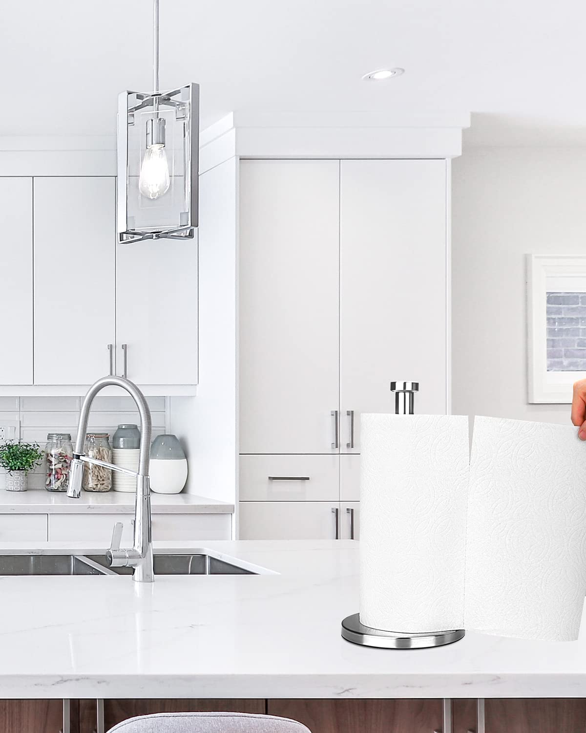 Stainless Steel Kitchen Roll Holder & Paper Towel Holder - Wall Mount or Countertop, Silver | Perfect for Kitchen, Bathroom, Office & RV Organization