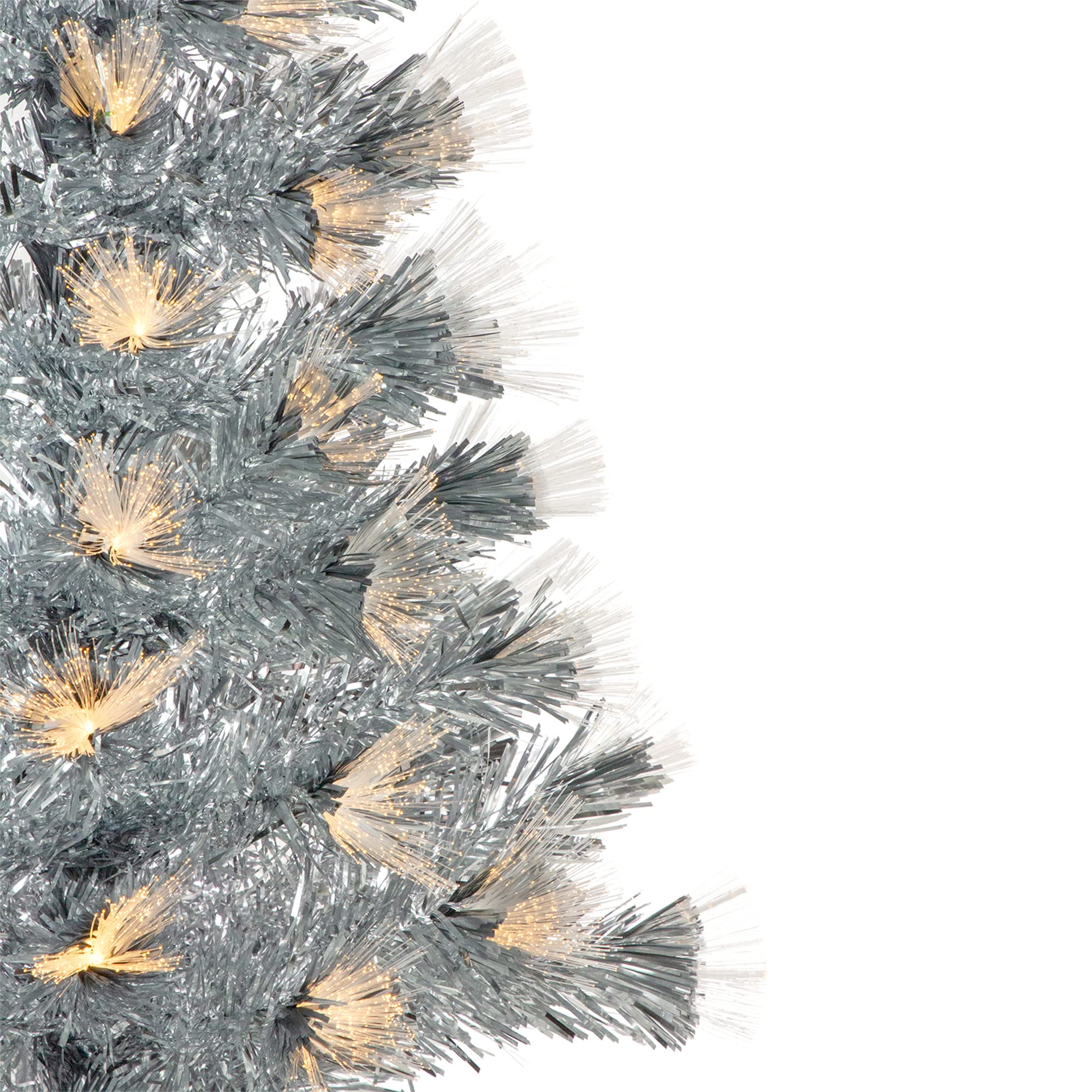 3' Pre-Lit Silver Fiber Optic Artificial Christmas Tree with Warm White LED Lights - Perfect for Home, Office, and Holiday Decorations