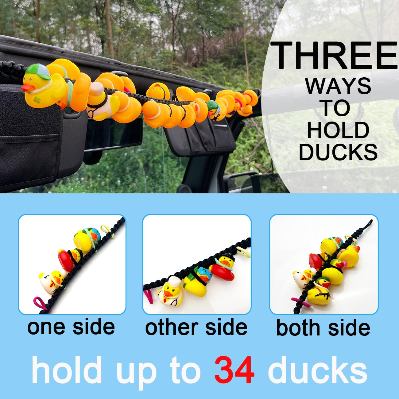 Jeep Rubber Ducks Holder - Paracord Duck Accessory for Wrangler YJ TJ JK JL JT - Holds 34 Ducks (Black/Red) - Perfect for Jeep Enthusiasts & Off-Road Adventures
