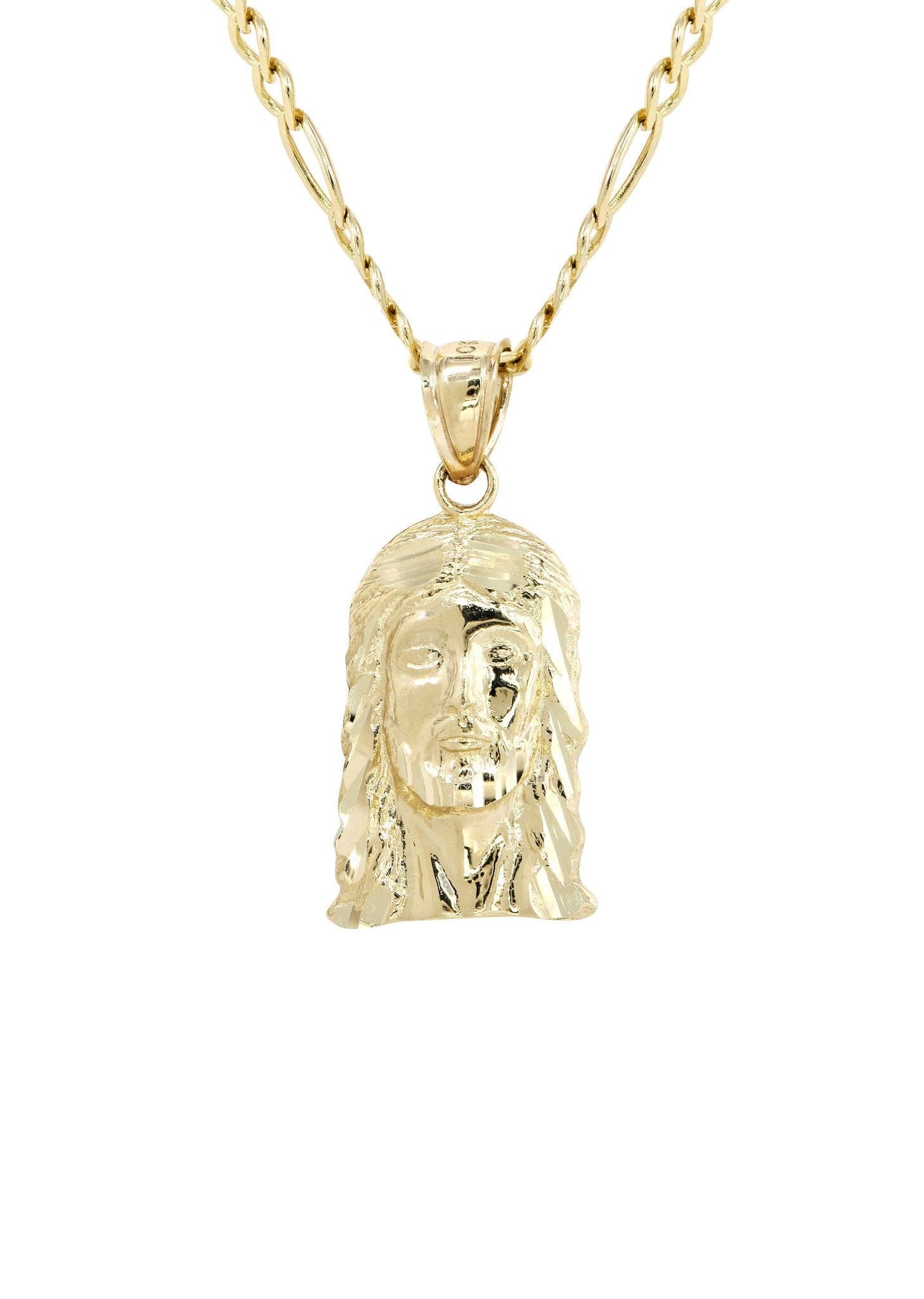 10K Yellow Gold Figaro Jesus Piece Chain Necklace for Men - 6.2 Grams | Religious Jewelry, Hip Hop Style, Gift for Him | Perfect for Daily Wear, Special Occasions & Fashion Statements