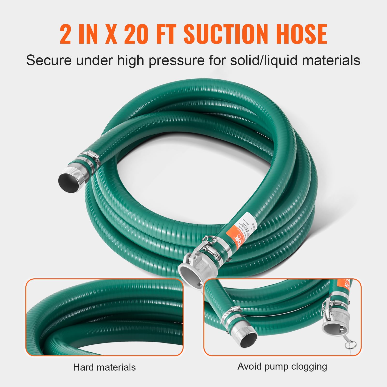 VEVOR 2 in x 65 ft Blue Backwash Hose & 20 ft Green Suction Hose Kit with Steel Strainer & Camlocks - Water Pump Accessories for Pool Cleaning, Pond Maintenance & Industrial Use