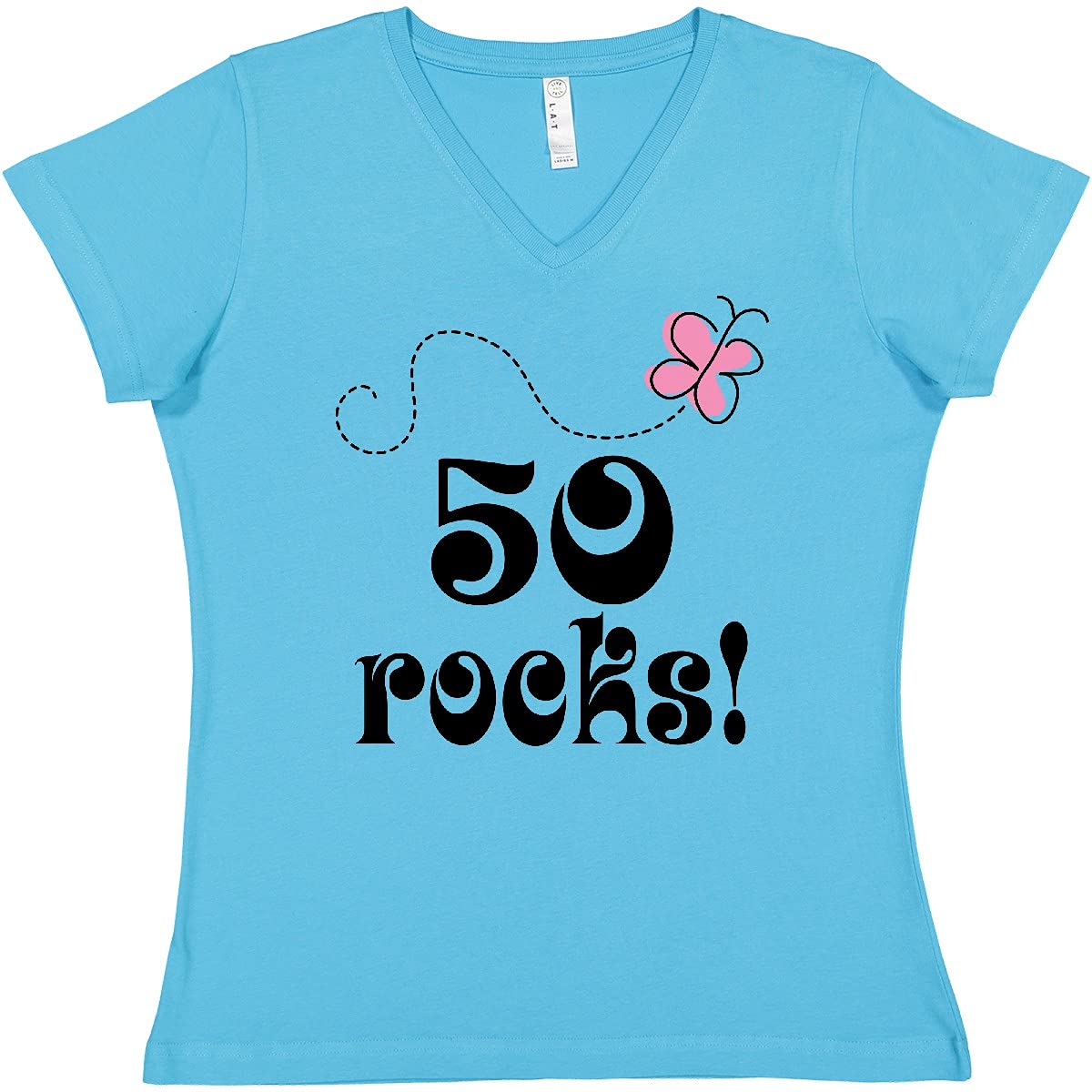 Inktastic 50th Birthday 50 Rocks Gift Women's V-Neck T-Shirt - Funny 50th Birthday Present for Women, Mom, Wife - Perfect for Parties, Celebrations & Casual Wear