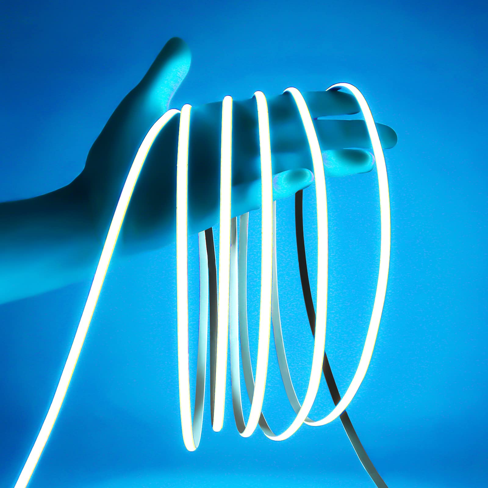 12V COB LED Strip Lights - Ice Blue, 5mm Flexible High Brightness Cold Blue LED Tape Rope, 5M/16.4FT Cuttable CRI90 Decorative Ribbon for Car, Bar, Office & Indoor Decor (DC12V, No Power Supply) - Perfect for Accent Lighting, Under Cabinet Illumination & DIY Projects