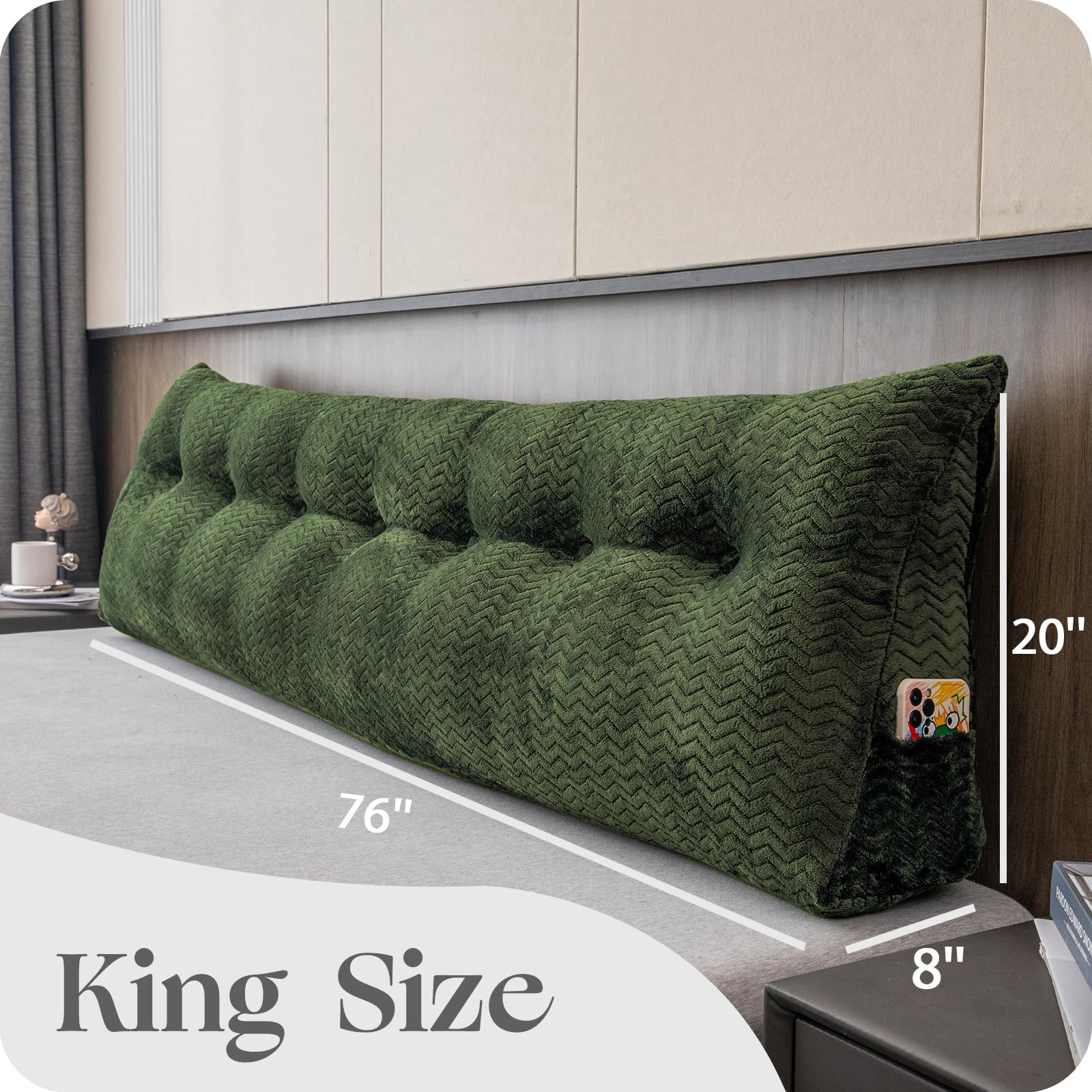 Large Bolster Triangular Headboard Wedge Pillow - Adjustable Backrest Support for Day Beds, Reading & Relaxation - Removable Washable Cover - Perfect for Bedroom, Living Room & Dorm Comfort
