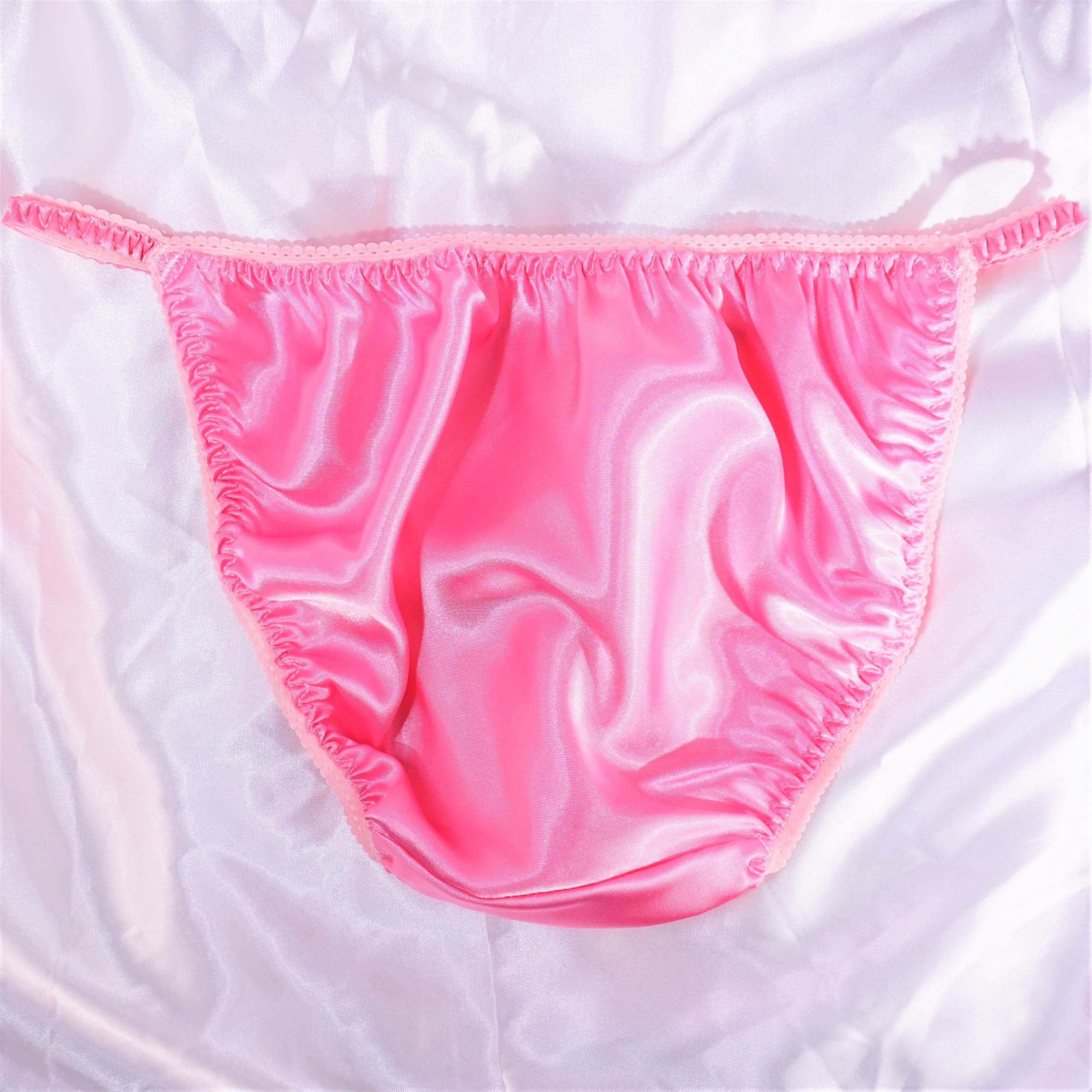 Ania's Poison Ladies Panties - Classy Cut Pink Satin String Bikini Underwear for Women, Shiny & Sexy Panties, Size S-2X (XXL) - Perfect for Valentine's Day, Date Night & Special Occasions