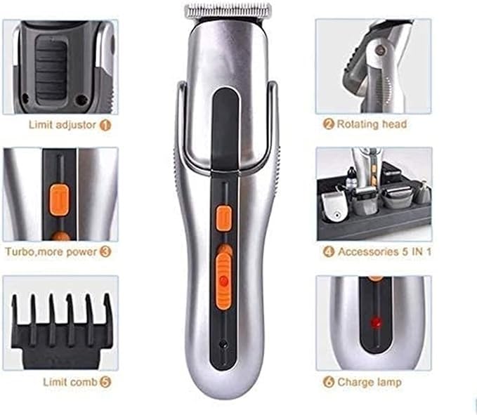 5 in 1 Professional Men's Grooming Kit - Rechargeable Beard Trimmer, Hair Clippers, Mustache & Body Trimmer with Waterproof Design - Perfect Gift for Father, Husband, Boyfriend - Home & Travel Use