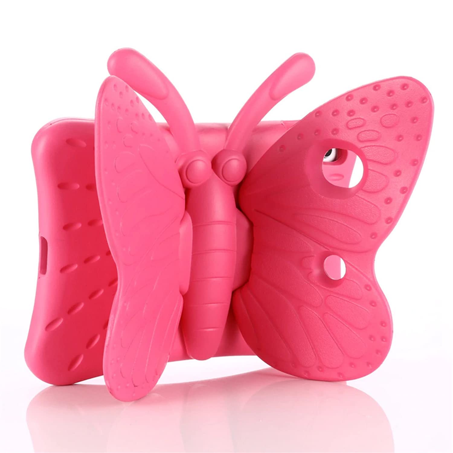 KIQ Kids iPad Case for 10.2-inch 9th/8th/7th Gen & Pro 10.5/Air 10.5 - Cute Butterfly Design Shockproof Stand Cover (Hot Pink) | Perfect for School, Travel & Home Learning
