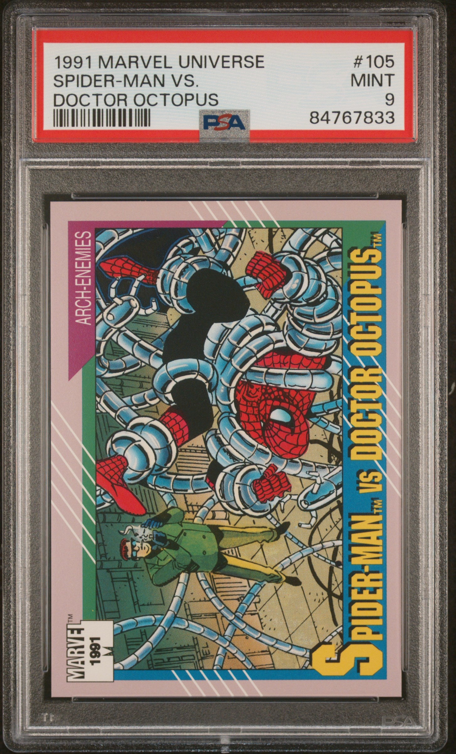 1991 Marvel Universe Spider-Man vs. Doctor Octopus #105 PSA 9 Graded Comic - Collectible Superhero Battle for Display & Investment