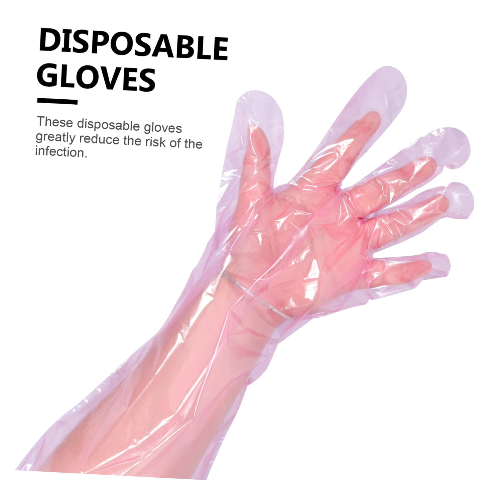 100 Pcs Long Plastic Food Prep Gloves - Disposable Durable Kitchen Gloves for Cooking, Baking, Cleaning & Food Handling - Red (Angoily)