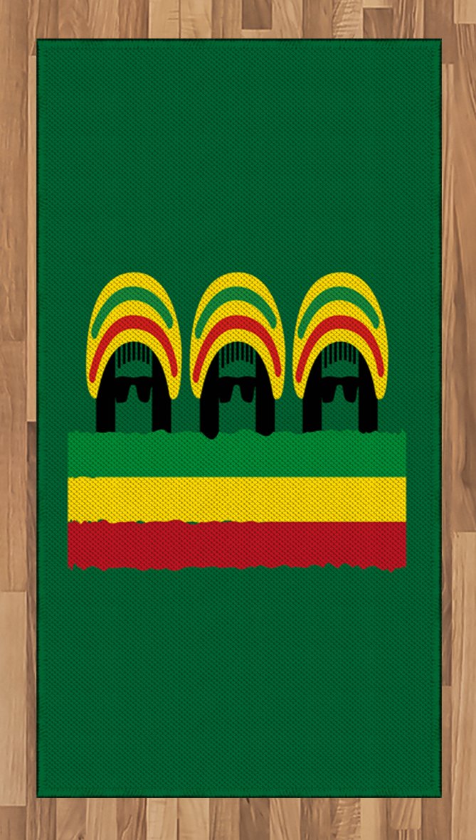 Ambesonne Jamaican Reggae Culture Area Rug - Minimalist Head Shapes with Hats & Flag Design, Flat Woven Accent Rug 2'6