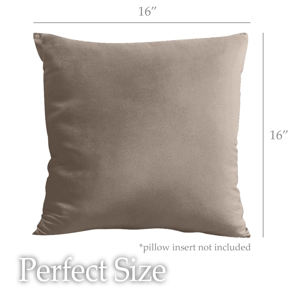 Premium Velvet Throw Pillow Covers Set of 2 - 16x16 Inch Soft Square Decorative Pillow Cases for Sofa, Couch & Bed - Machine Washable Luxury Home Decor in Taupe - Perfect for Living Room, Bedroom & Cozy Home Styling