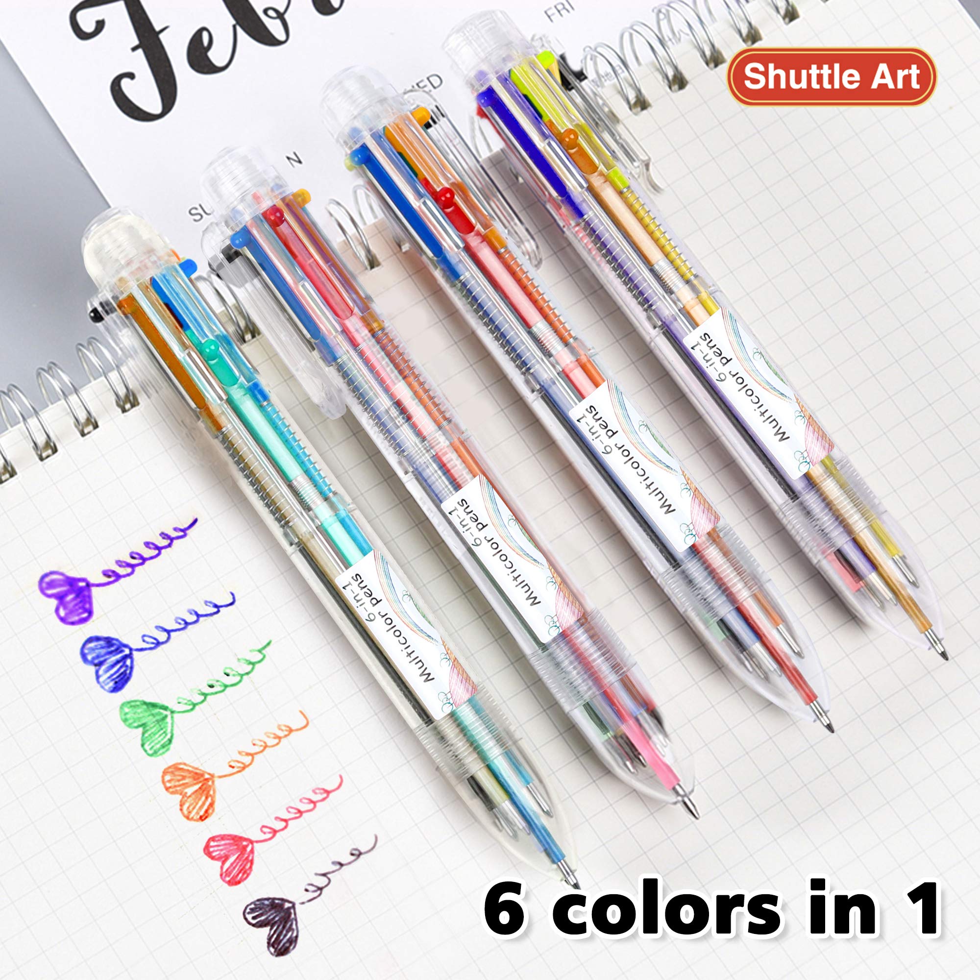 Shuttle Art 23 Pack Multicolor Retractable Ballpoint Pens - 6-in-1 0.7mm Fine Point Writing Pens for Office, School, Journaling & Note Taking - Perfect Gift for Students, Teachers & Artists