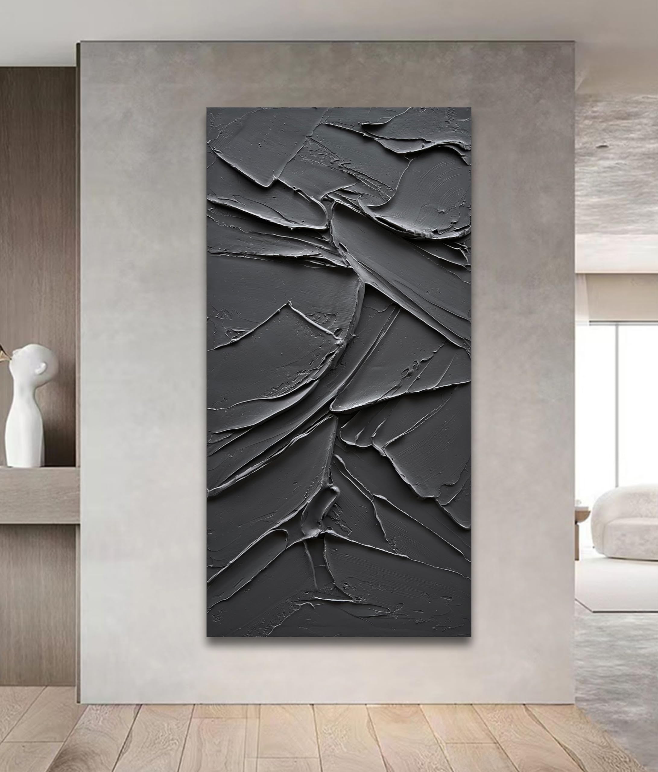 Large Abstract Modern Oil Painting on Black Canvas - 60x30 Inch Contemporary Textured Wall Art for Living Room, Bedroom & Office Decor | Minimalist Home Artwork by NANKAI