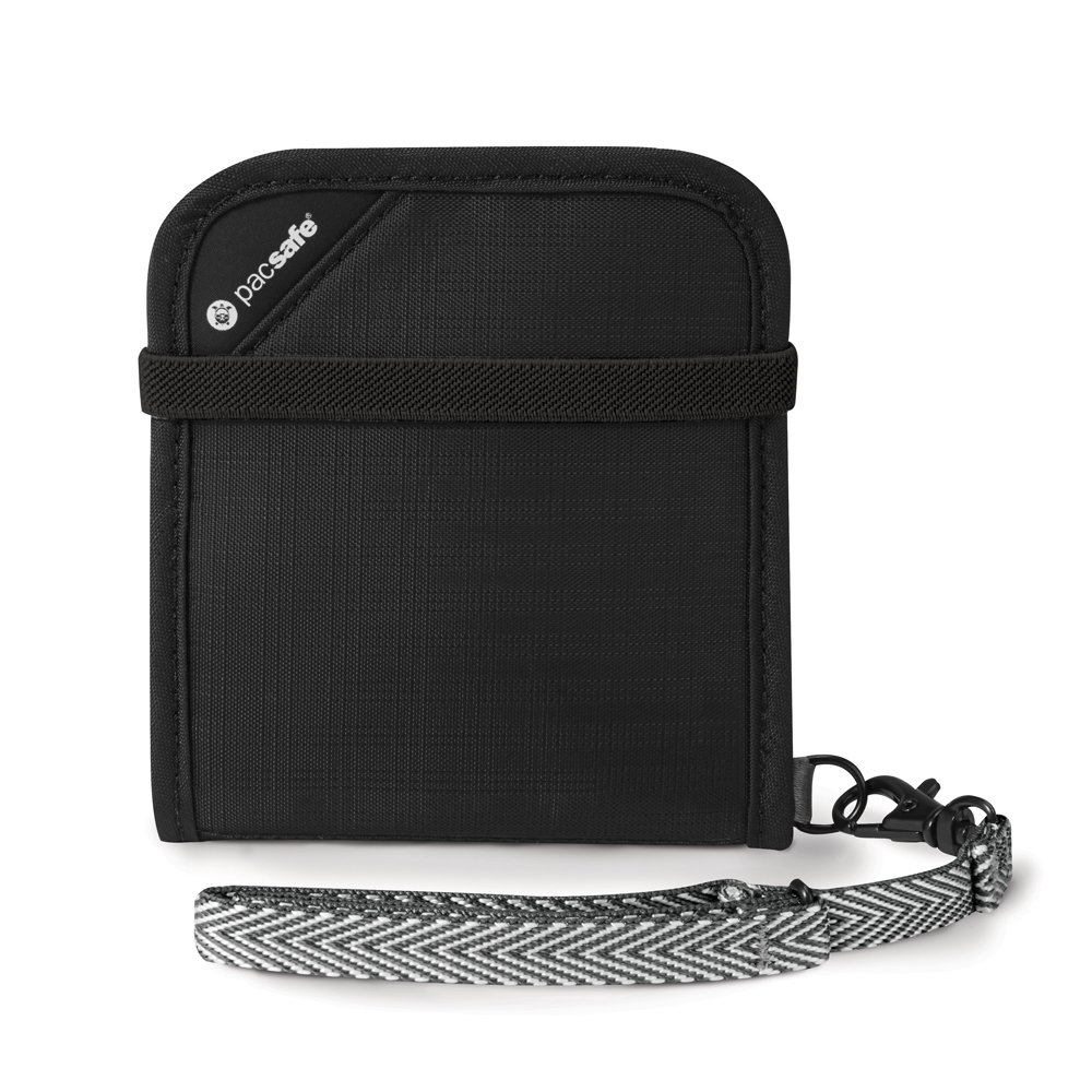 Pacsafe V100 RFID Blocking Bi-Fold Wallet - Anti-Theft Travel Wallet for Men & Women - Secure Credit Card Holder for International Trips & Daily Use - Black