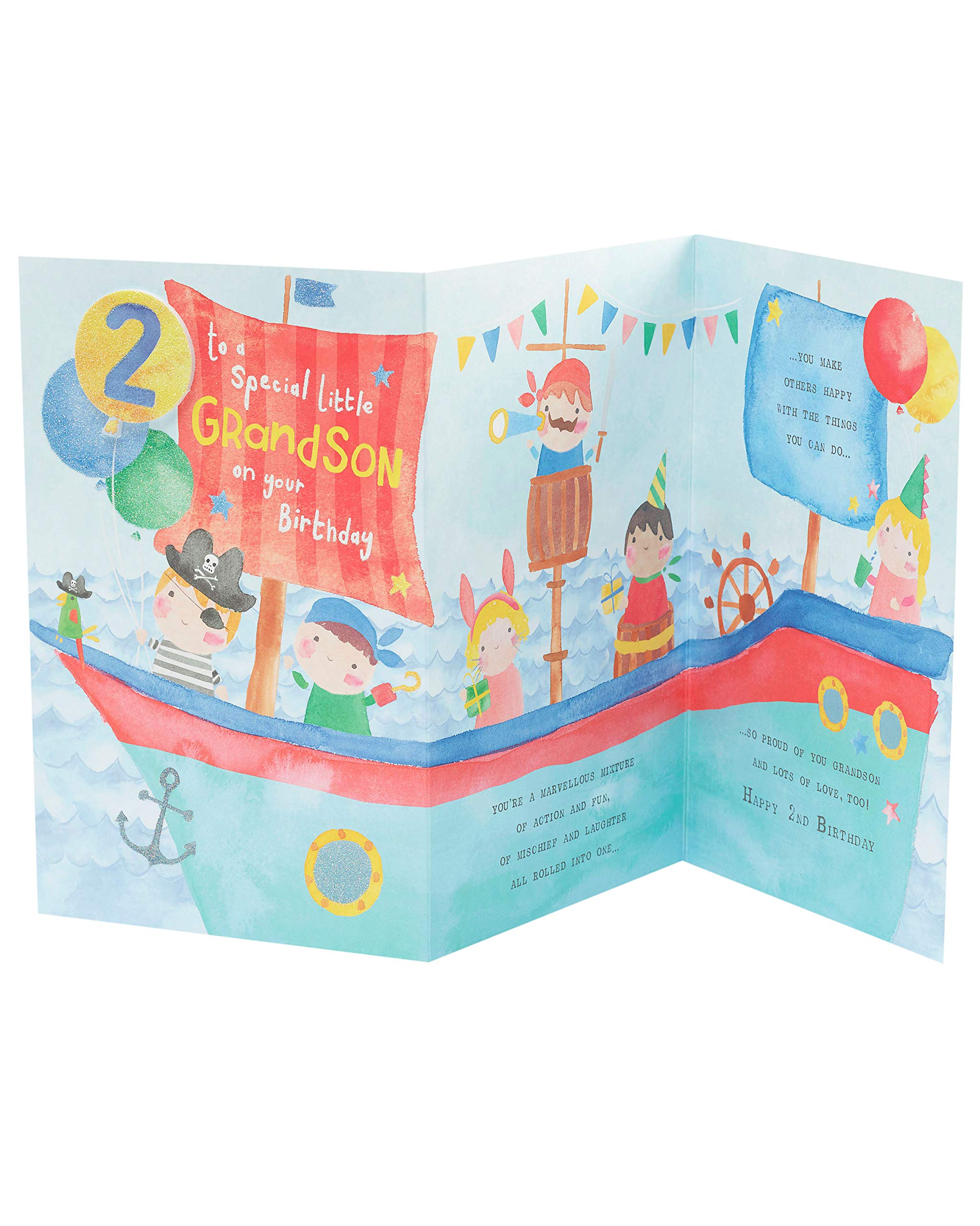 Pirate Themed 2nd Birthday Card for Grandson - Cute Boy's 2-Year-Old Birthday Greeting Card - Perfect Pirate Birthday Gift for Toddlers - Ideal for Birthday Parties & Special Celebrations