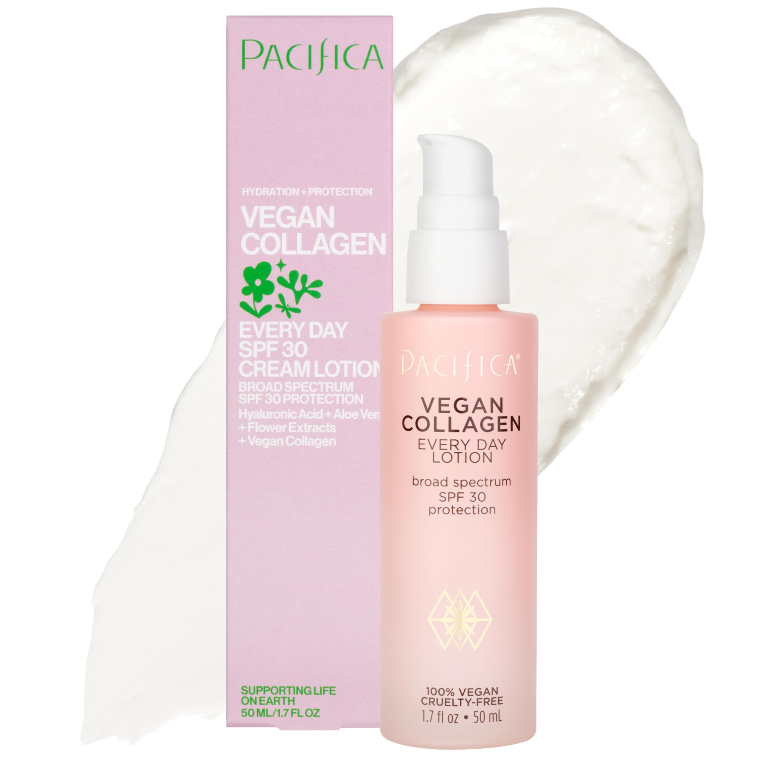 Pacifica Vegan Collagen Face Moisturizer with SPF 30 - Broad Spectrum Sunscreen for Daily Use | UVA/UVB Protection for All Skin Types | Lightweight, Hydrating & Cruelty-Free | Perfect for Daytime Skincare & Sun Protection