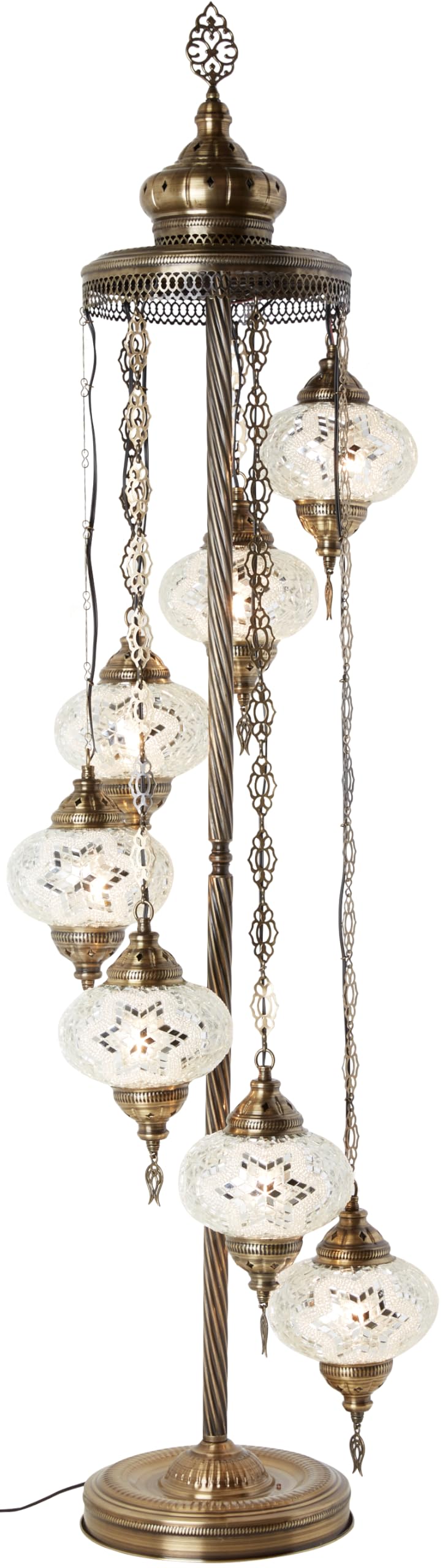 DEMMEX - 7 Large Handcrafted Turkish Moroccan Mosaic Floor Lamp, 5-Foot Tall Tiffany-Style Bohemian Standing Lamp with 7-Inch Globes, Boho Decor for Living Room, Bedroom, Office - Perfect for Cozy Reading Nooks, Meditation Spaces & Bohemian Home Decor