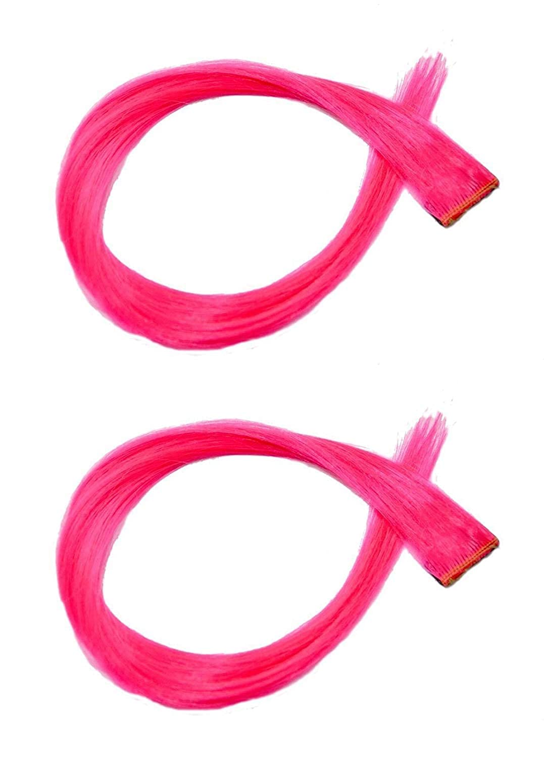 Verbier Hair Streak Synthetic Colorful Hair Extensions for Women & Girls - 2-Piece Set (Neon Pink) | Perfect for Parties, Cosplay, and Festival Hairstyles