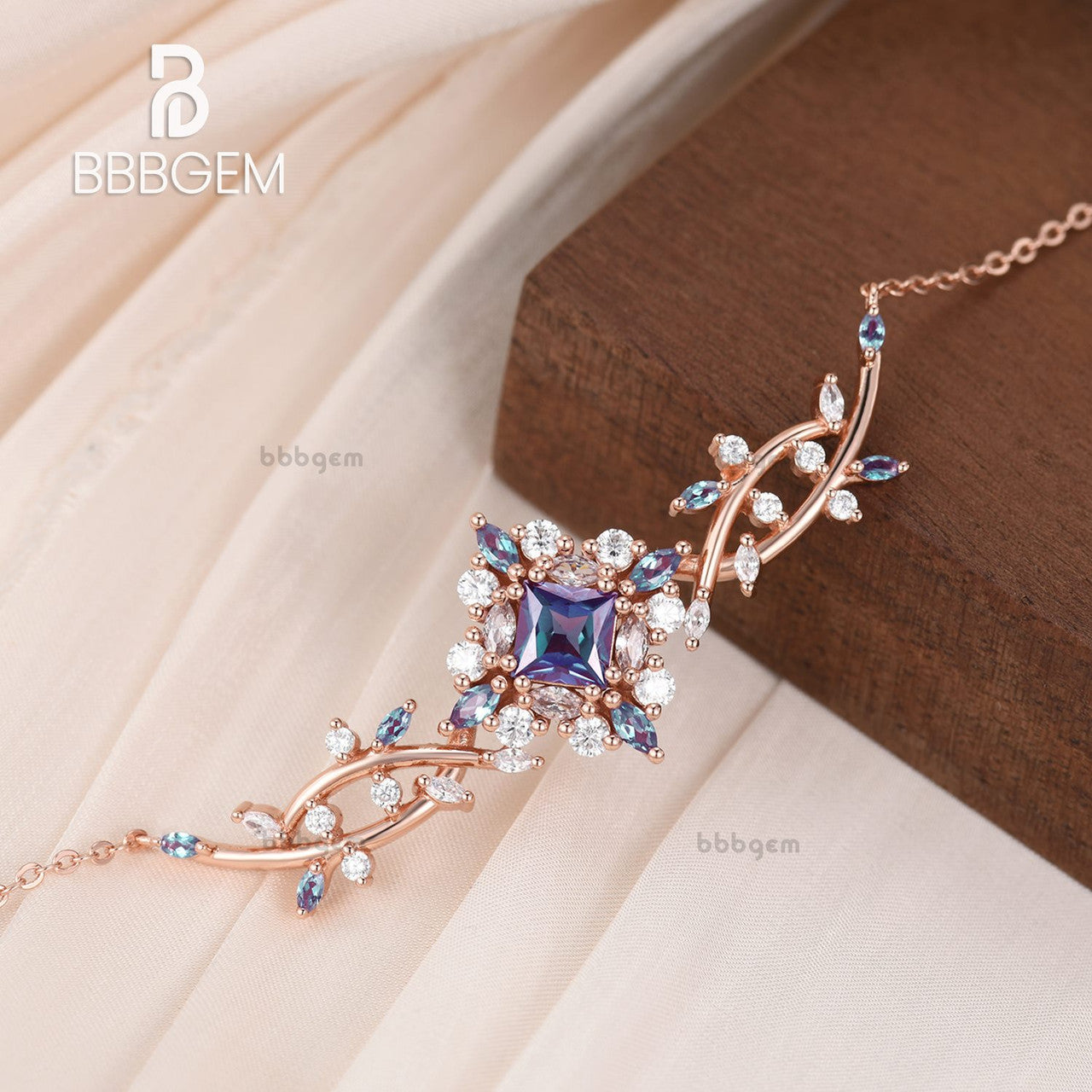 Exquisite Synthetic Alexandrite & Moissanite Princess Cluster Necklace | Elegant Women's Jewelry for Parties, Weddings & Special Occasions | Perfect Gift for Anniversary, Birthday & Evening Events