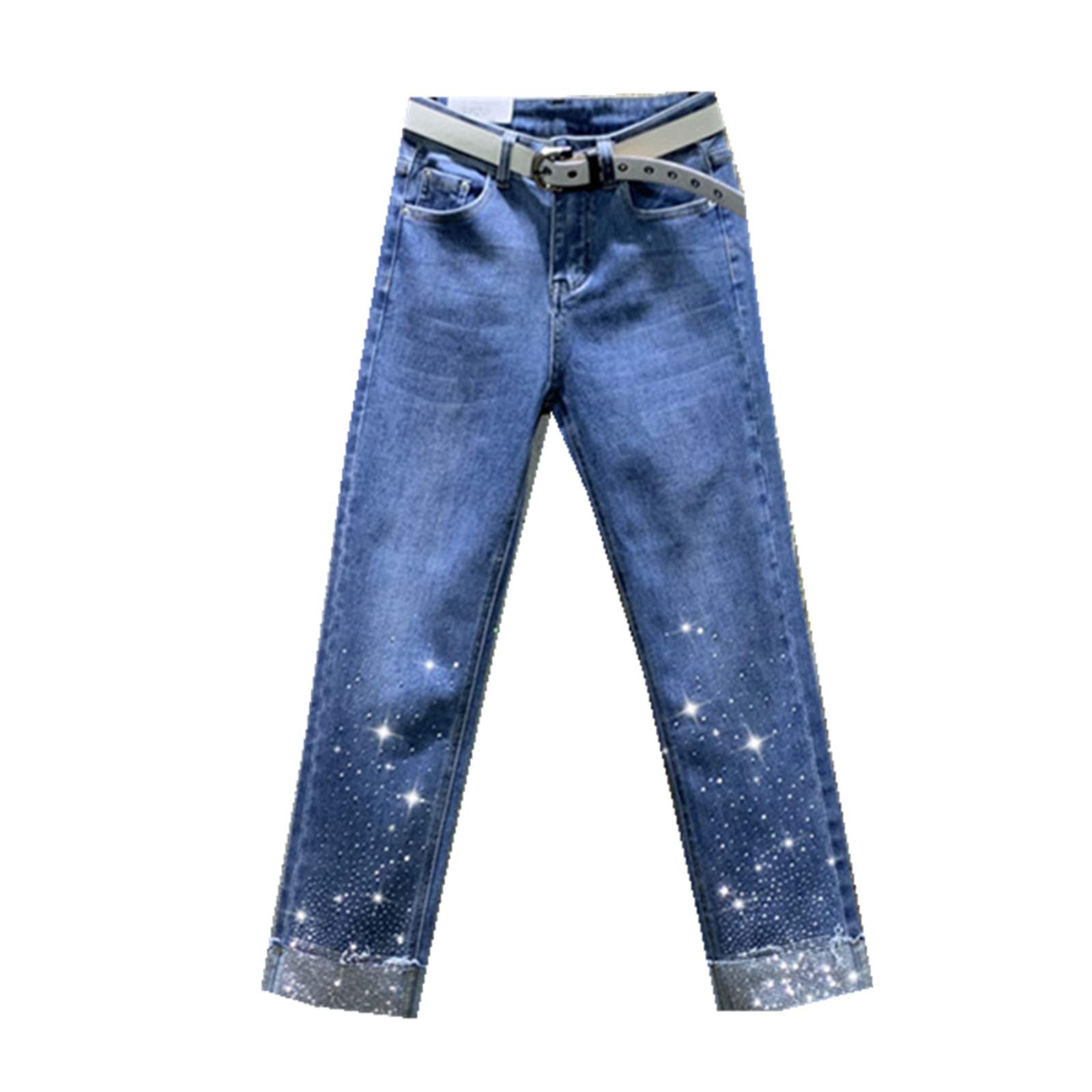 MNXOIA Women's Heavy-Duty Straight Leg Denim Jeans - Spring Summer Blue Work Pants for Drilling & Outdoor Activities | Durable Stretch Denim Trousers for Students & Casual Wear