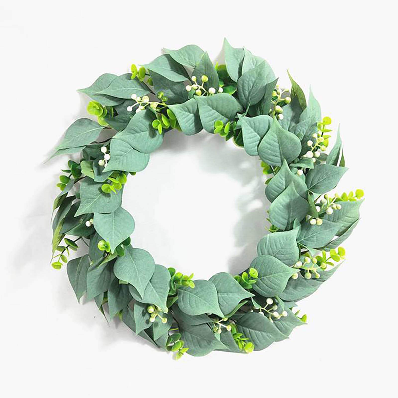 Artificial Eucalyptus Wreath with Flowers - Faux Green Leaves Spring Wreath for Front Door, Wall, Fireplace Decor | Wedding, Christmas, Home Party Decoration