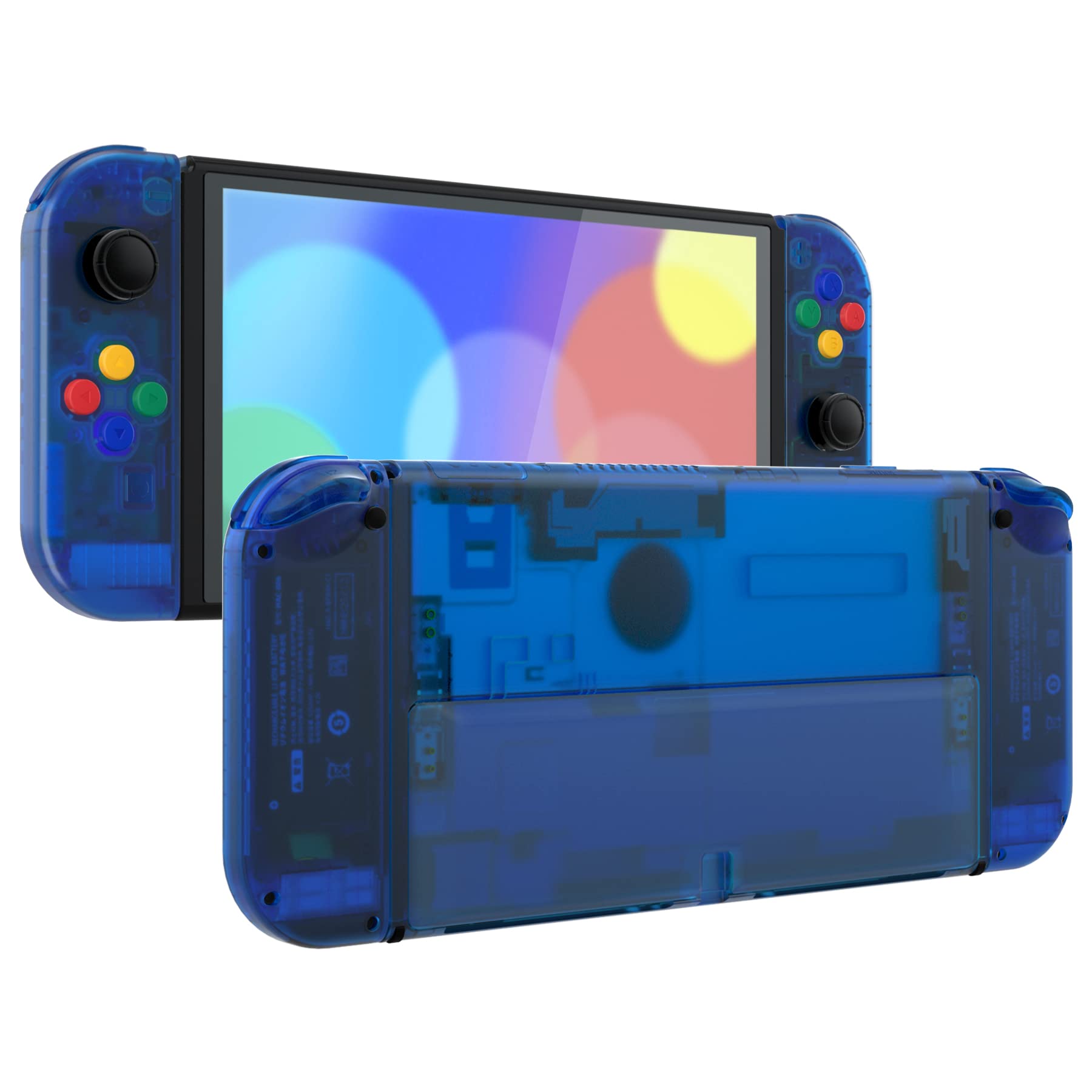 eXtremeRate DIY Full Set Shell for Nintendo Switch OLED - Replacement Back Plate & Kickstand, Custom Controller Housing with Full Button Set (Clear Blue) | Perfect for Gaming Enthusiasts & Console Modders