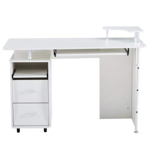 Solid Wood Computer Desk with Storage Shelves, File Cabinet & CPU Tray - White Office Writing Desk for Home & Work | Perfect for Small Spaces, Gaming Setup & Home Office Organization