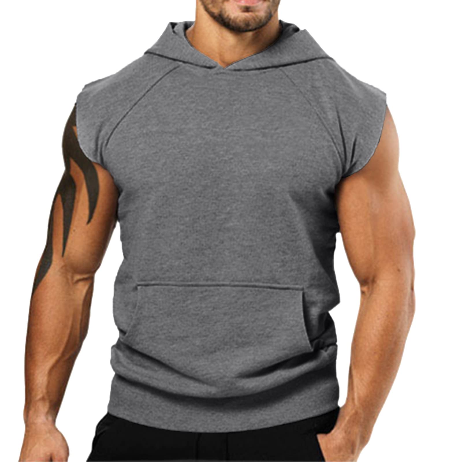 Men's Casual Hooded Vest Shirt - Spring Summer Raglan Sleeve Loose Fit Soft Blouse Top for Sports & Outdoor Activities | Gym, Running, Hiking, Travel