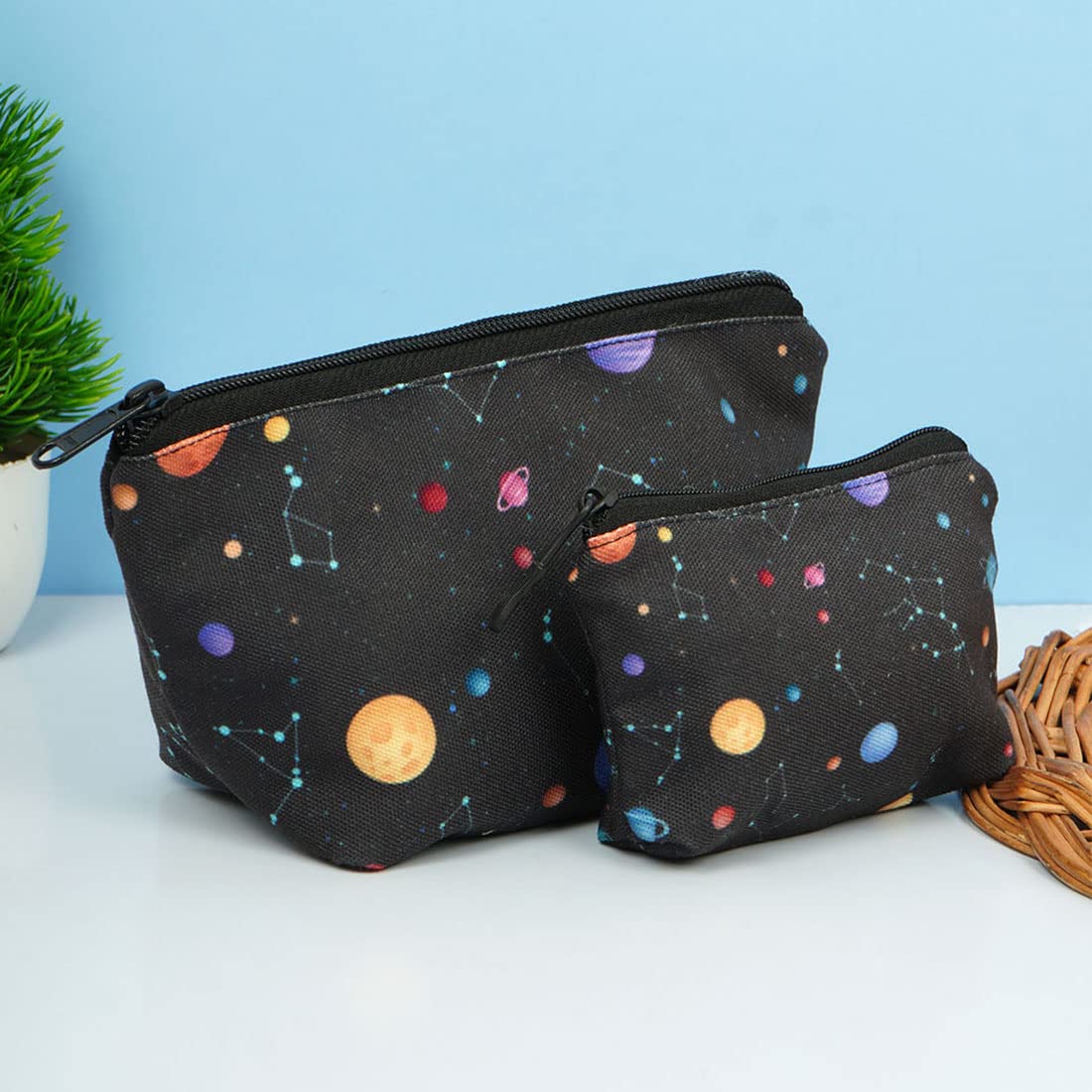 Crazyify Printed Makeup Pouch Set of 2 - Waterproof Cosmetic Bag & Travel Toiletry Organizer for Women | Perfect for Makeup Brushes, Skincare, Jewelry & Travel Essentials (Home, Gym, Vacation Use)