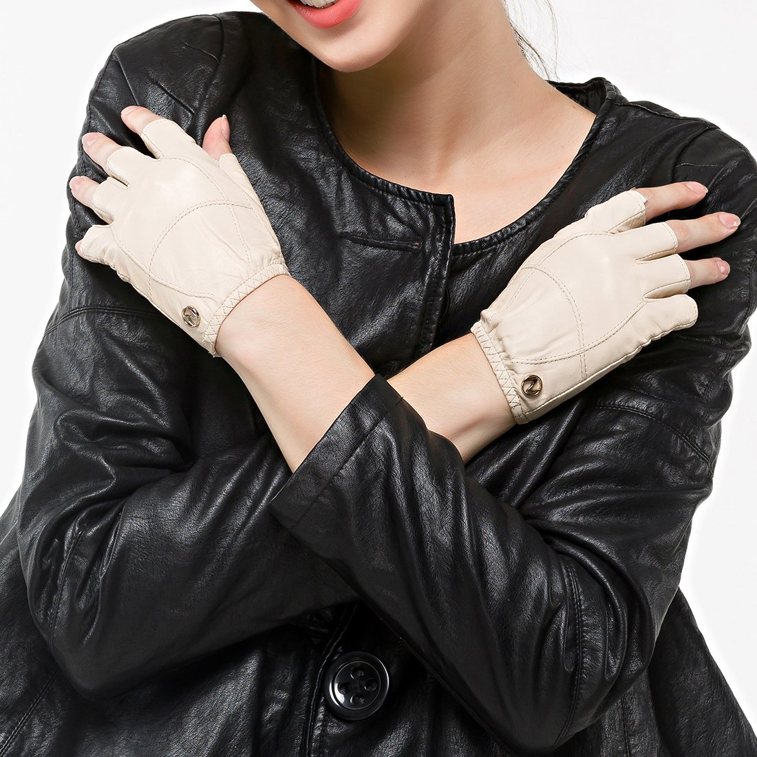 Nappaglo Women's Fingerless Lambskin Leather Driving Gloves - Half Finger Shorty Gloves for Fitness, Outdoor & Motorcycle Riding - Soft Unlined Comfort for Sports & Daily Use