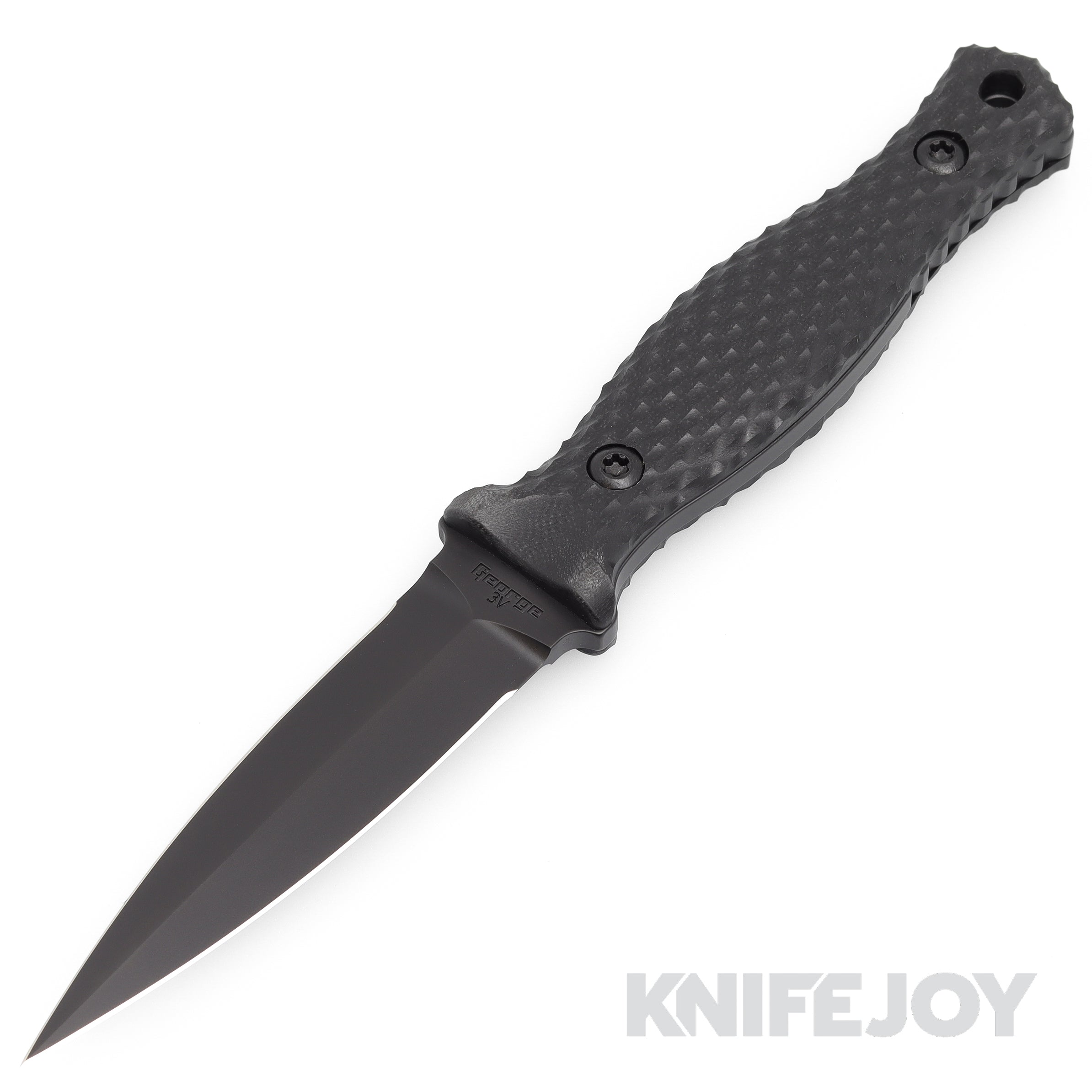 Les George Knives Galvo Dagger - 3V Steel Blade with Black Cerakote Finish & Diamond G10 Handles | Tactical EDC Knife for Outdoor Camping, Hunting, Survival Gear | Includes Leather Sheath