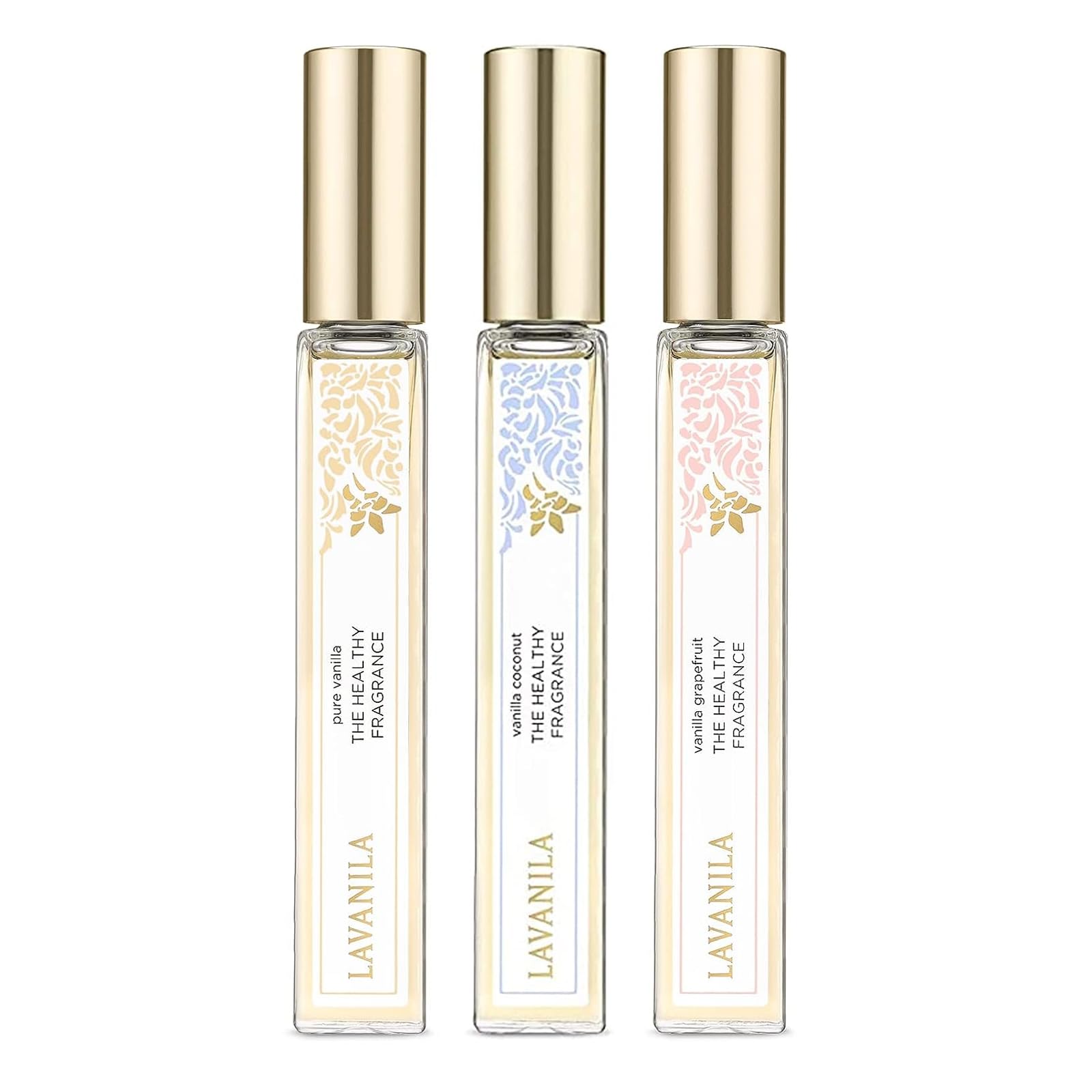 Lavanila Roller Perfume Set of 3 for Women - Pure Vanilla, Vanilla Coconut & Grapefruit | Natural, Clean & Healthy Fragrance | Perfect for Daily Wear, Travel & Gifts