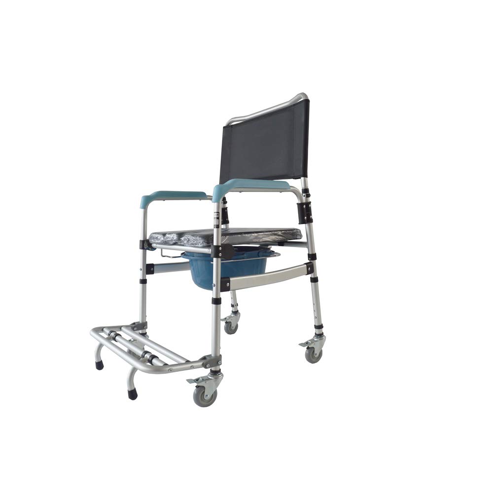 Adjustable Height Folding Shower Commode Wheelchair - 330LB Weight Capacity Mobile Shower Chair for Elderly, Disabled & Pregnant Women | Bathroom Safety Aid for Home Care & Rehabilitation Use