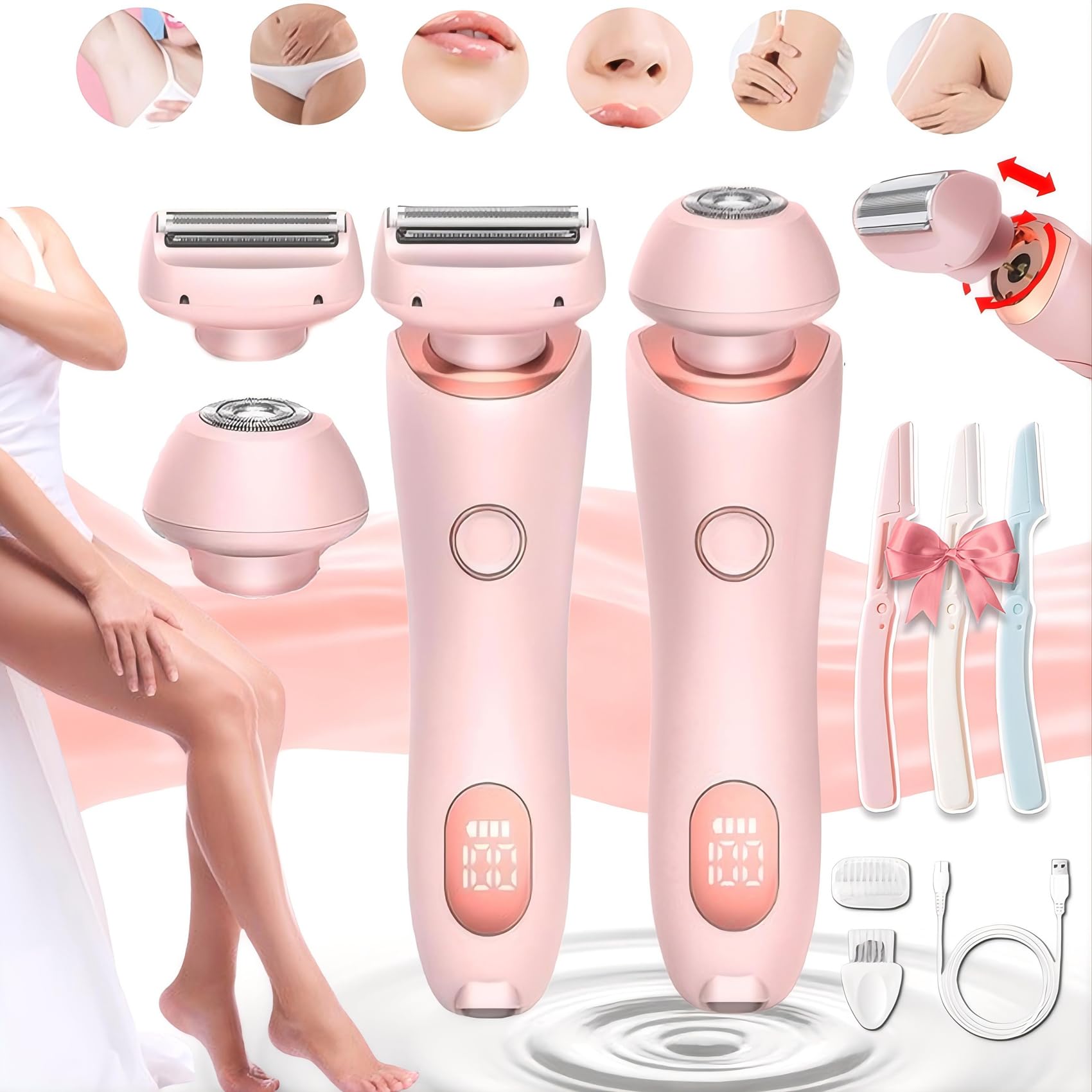 Vantique 2-in-1 Electric Shaver for Women - SmoothShave Lady Razor with Comfort Grip | Omicove Goddess Glide Technology | Pink Women's Shaver (2 Pack) | Perfect for Travel, Gym & Quick Hair Removal at Home