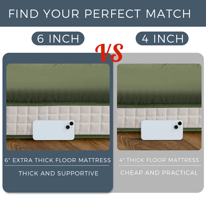 MAXYOYO Padded Japanese Floor Mattress - Green Foldable Roll Up Futon Mattress for Bedroom, Guest Room & Travel | Comfortable Floor Sleeping & Lounging