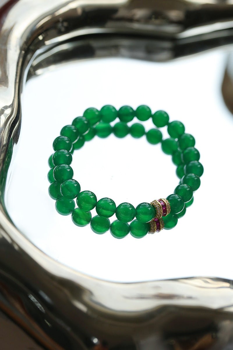 Fortune Flow Green Agate Bracelet for Women - Natural Stone Beaded Wristband for Healing, Meditation & Positive Energy | Perfect Spiritual Jewelry Gift for Yoga, Reiki & Chakra Balancing