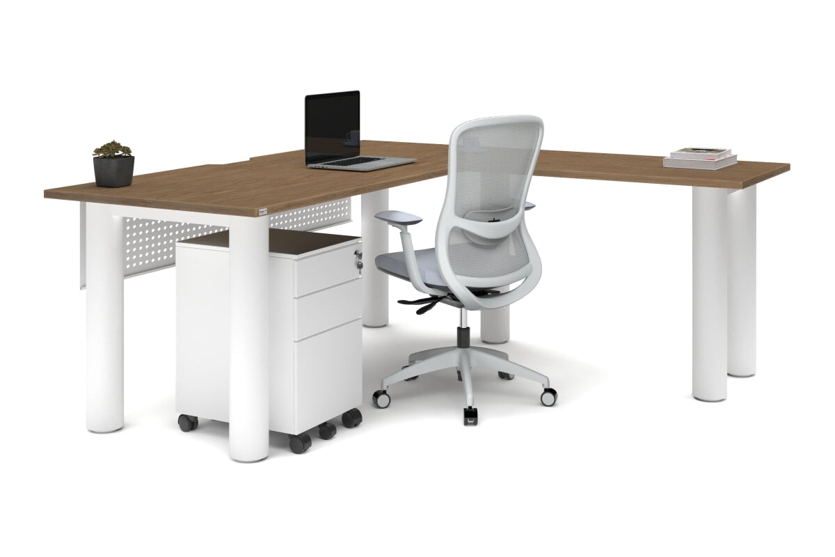 Quadro Cylinder Leg L-Shaped Corner Office Desk - 1800L x 1550W with Cable Management | Modern Home Office & Gaming Setup
