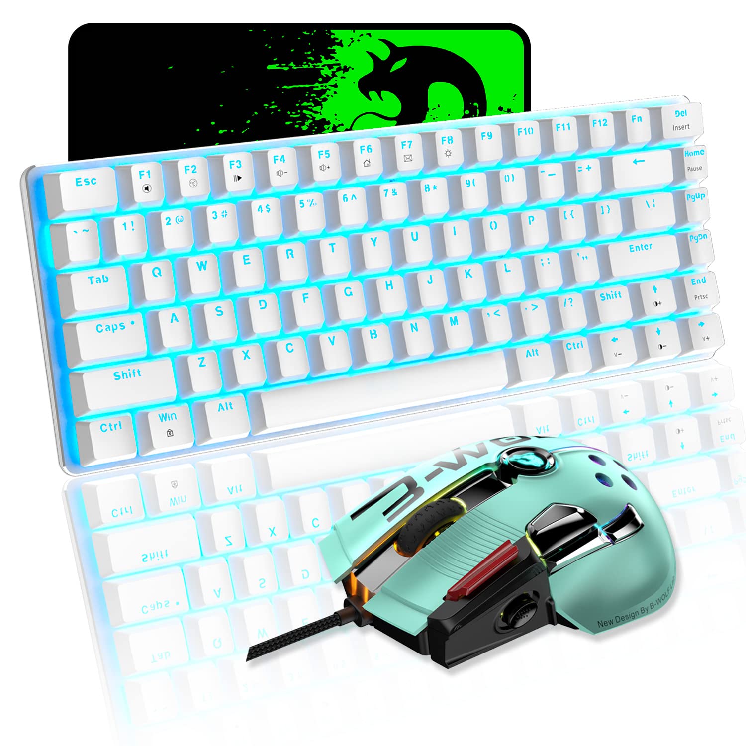 82-Key Wired Mechanical Gaming Keyboard & Mouse Combo with Ice Blue Backlit - Blue Switches & 12000 DPI Programmable Mouse for PC/Laptop Gamers - Perfect for Esports, Office Work & Typing Tasks