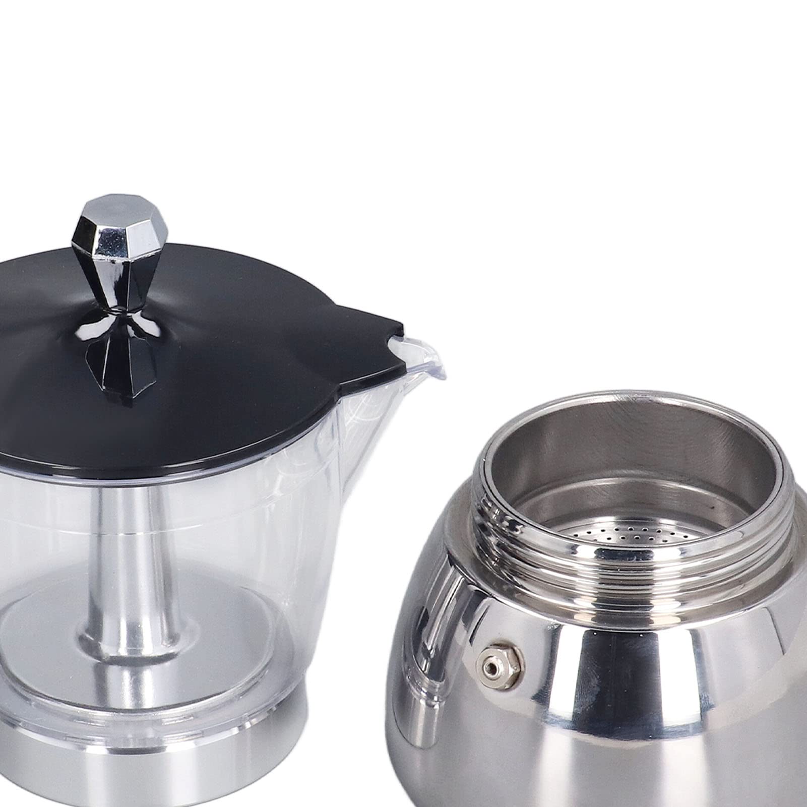6 Cup Stovetop Espresso Maker - Stainless Steel Moka Pot with Clear ABS Top for Rich Coffee - Perfect for Home, Office & Camping Use