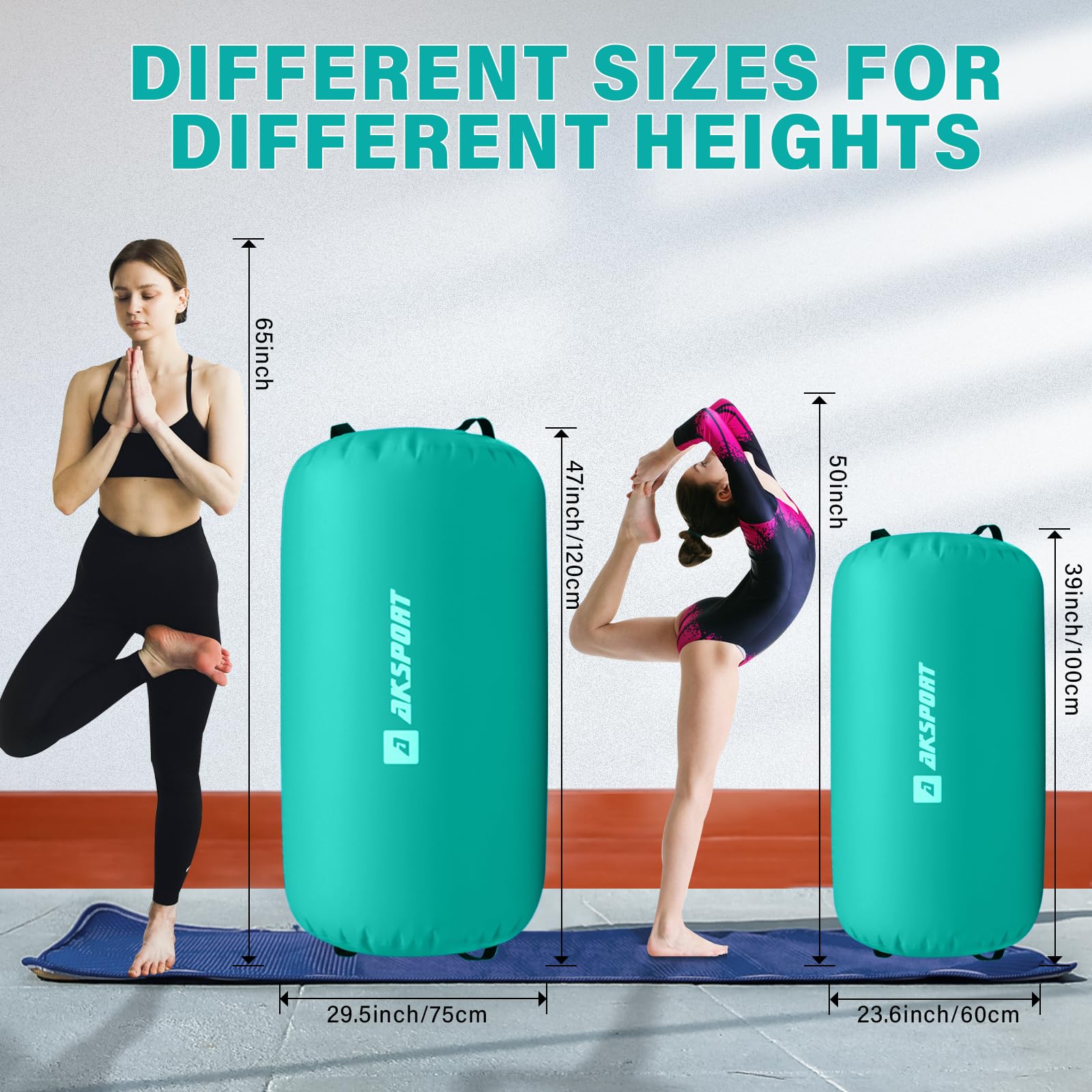 AKSPORT Inflatable Air Roller for Backbends, Handsprings & Gymnastics Training - Portable Yoga Barrel with Electric Pump for Home, Cheerleading, Tumbling & Back Walkovers - Perfect for Flexibility, Core Strength & Acrobatic Practice