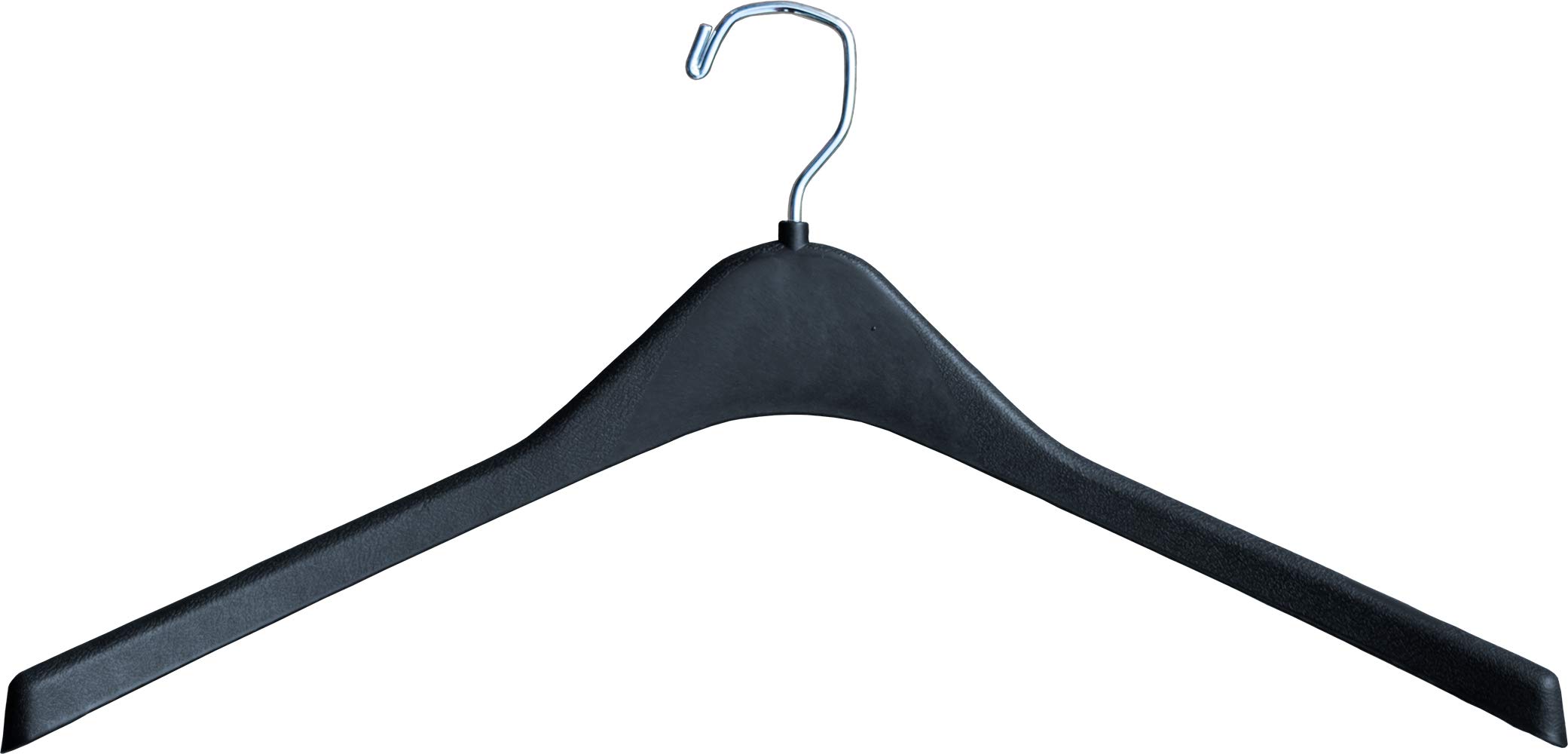 Heavy Duty Black Plastic Coat Hangers - 12 Pack with 1/2 Inch Thick Contoured Design & Chrome Swivel Hook - Premium Closet Organization for Jackets, Coats & Formal Wear - The Great American Hanger Company