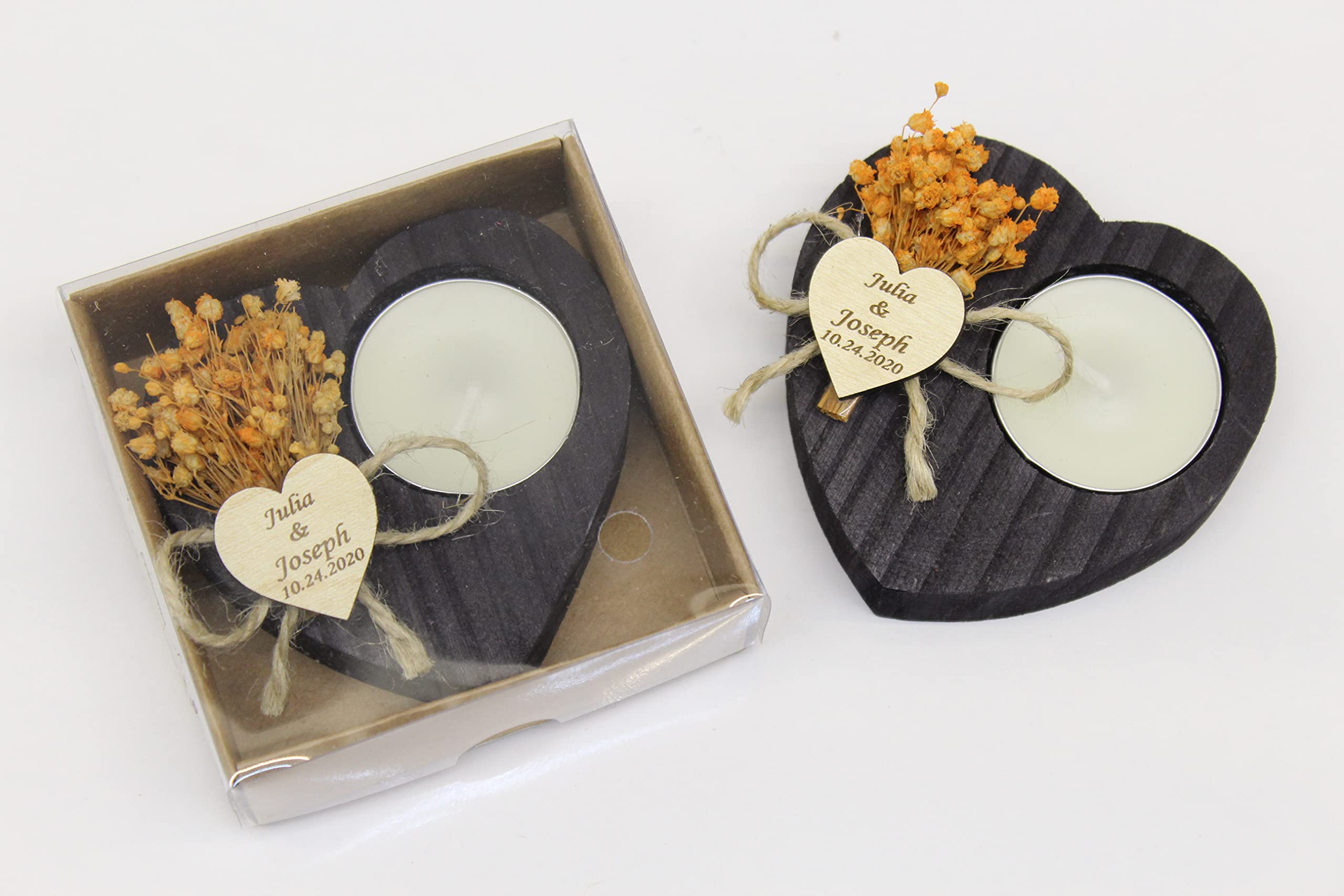 Personalized Heart Shaped Candle Holders - Wedding Favors, Guest Gifts & Bridal Shower Candles - Elegant Tealight Holders for Home Decor, Funeral Memorials & Special Events - Romantic Gifts for Anniversaries & Valentine's Day