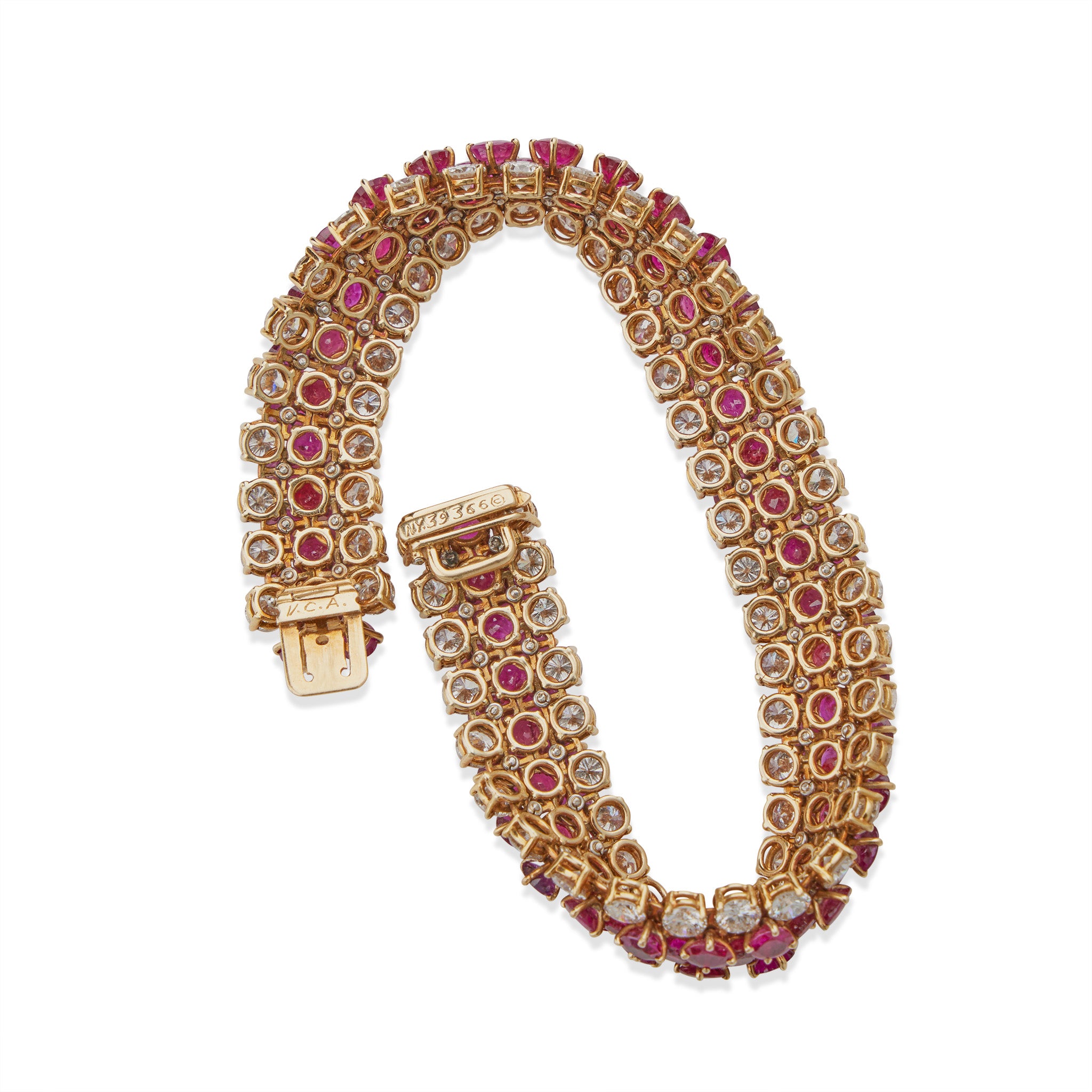 Van Cleef & Arpels Genuine Burma Ruby Tennis Bracelet - 18K Gold Luxury Jewelry for Women, Perfect for Weddings, Anniversaries & Special Occasions