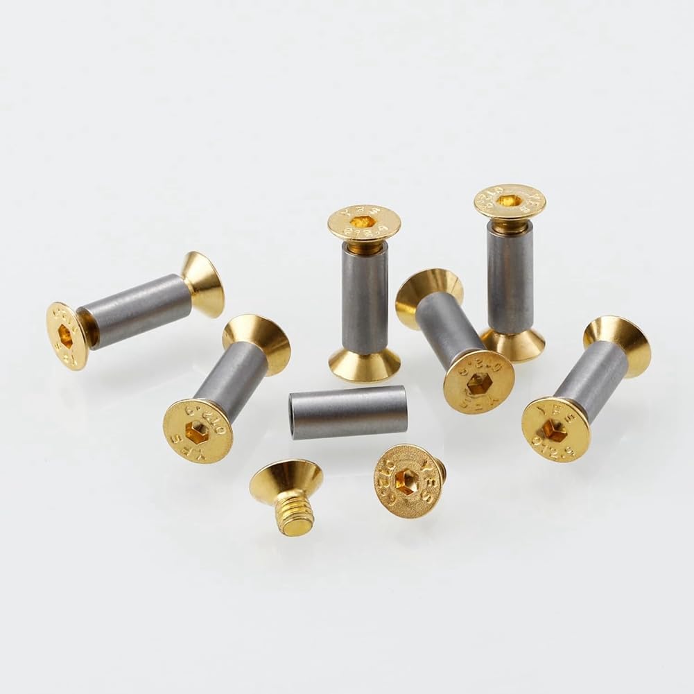 10 Pack Gold Hex Flat Knife Handle Screws Rivets Bolts Fasteners - Premium Knife Making Hardware for DIY, Repair & Custom Knives (Ideal for Knife Makers, Woodworking & Tool Maintenance)