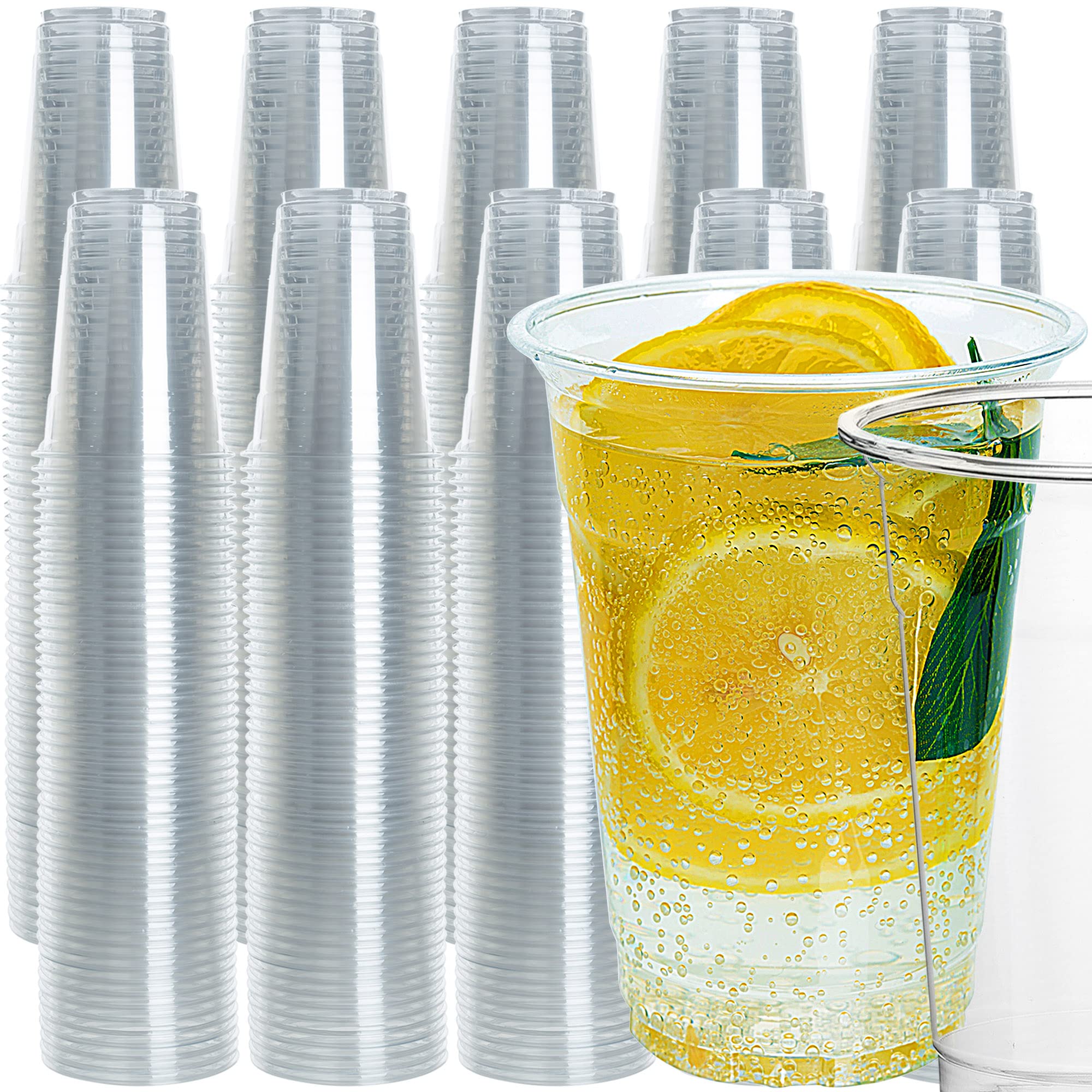 500 Pack 16oz Ultra Clear PET Disposable Plastic Cups - Crystal Clear 16 Ounce Drinking Glasses for Beer, Soda, Cold Beverages | Perfect for Parties, Weddings, Office Meetings, BBQs, Picnics & Bulk Events
